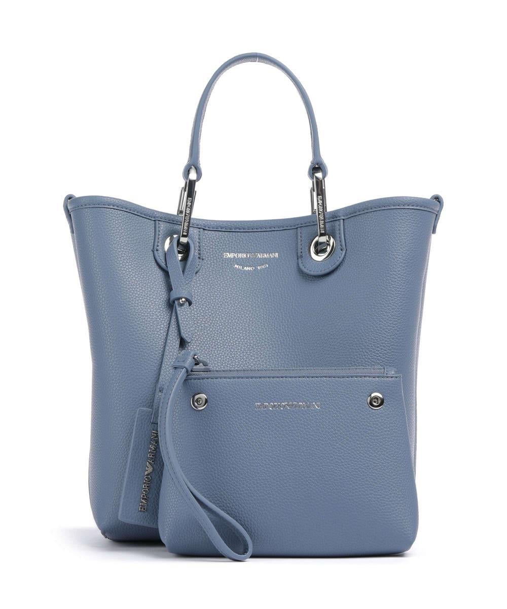 EMPORIO ARMANI Emporıo Armani Kadın Geniş Deri Kısa El Tutma Uzun Logo Detaylı Askı Mavi Omuz Çantası EW000362 AF12036-M8128