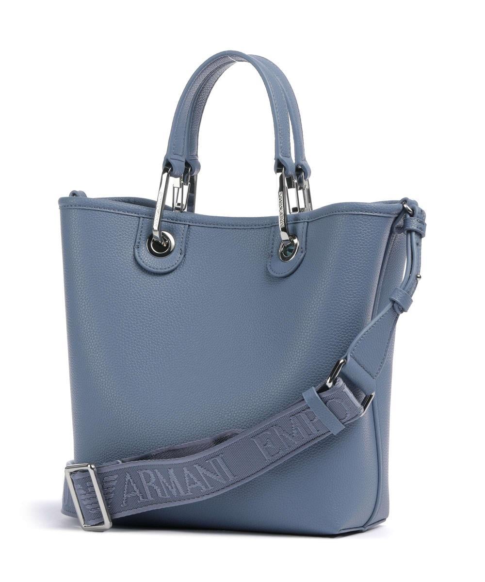 EMPORIO ARMANI Emporıo Armani Kadın Geniş Deri Kısa El Tutma Uzun Logo Detaylı Askı Mavi Omuz Çantası EW000362 AF12036-M8128