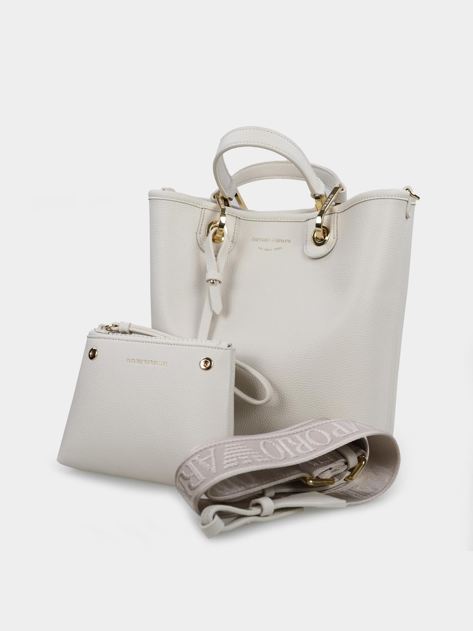 EMPORIO ARMANI Emporıo Armani Kadın Geniş Deri Kısa El Tutma Uzun Logo Detaylı Askı Gri1 Omuz Çantası EW000362 AF12036-M1051