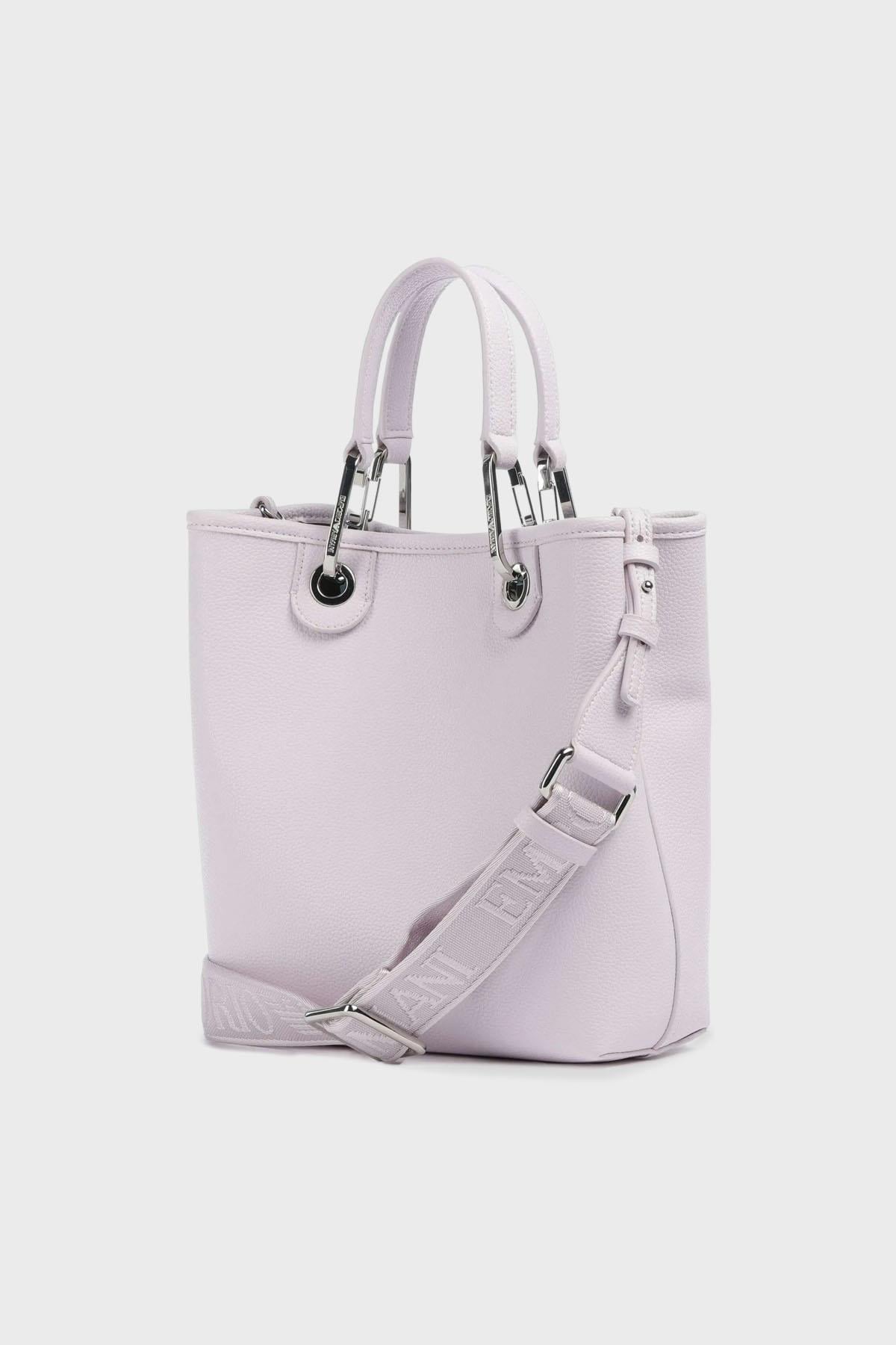 EMPORIO ARMANI Emporıo Armani Kadın Geniş Deri Kısa El Tutma Uzun Logo Detaylı Askı Pembe Omuz Çantası EW000362 AF12036-M4033