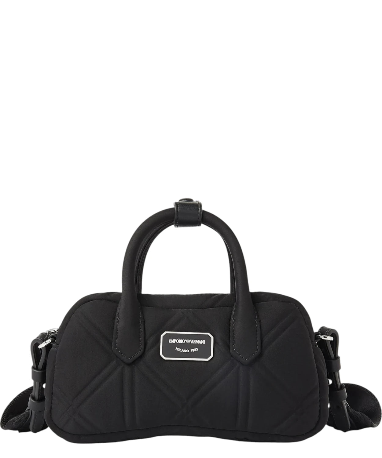 Emporio Armani Emporıo Armani Kadın Kabartma Logolu Dokuma Kumaş Fermuarlı ve Uzun Askılı Siyah Omuz Çantası EW003825 AF22792-UC001