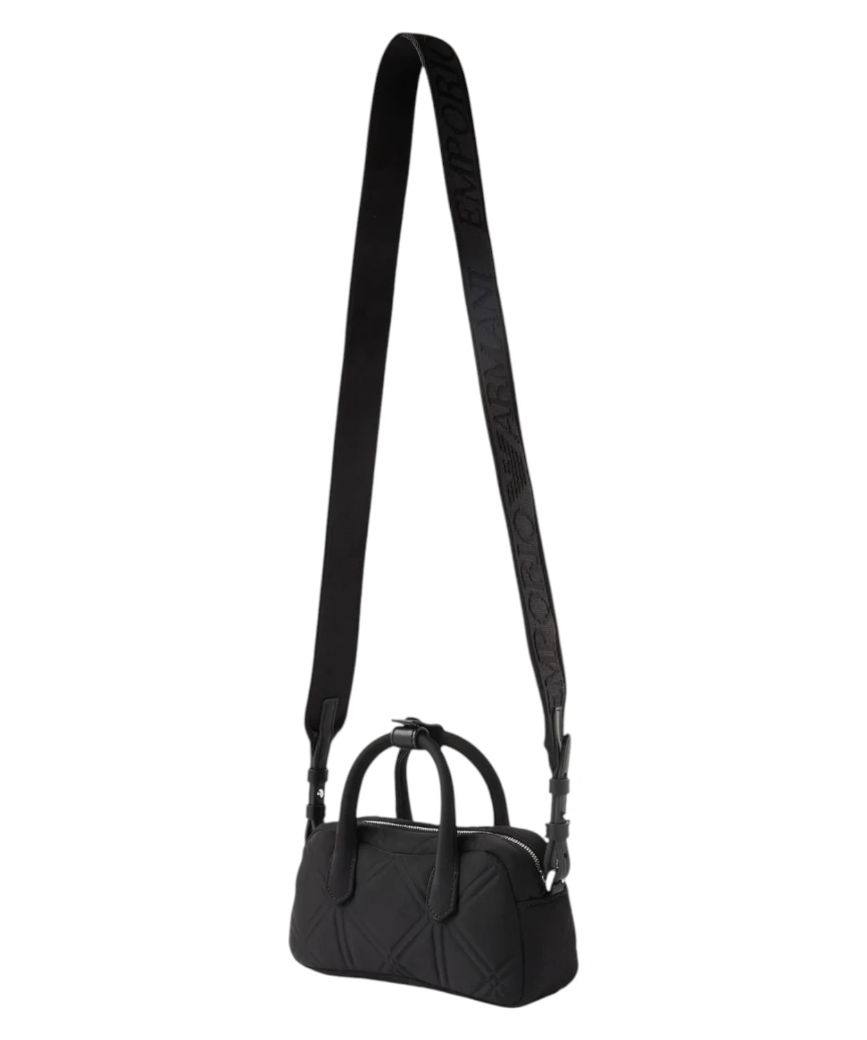 Emporio Armani Emporıo Armani Kadın Kabartma Logolu Dokuma Kumaş Fermuarlı ve Uzun Askılı Siyah Omuz Çantası EW003825 AF22792-UC001