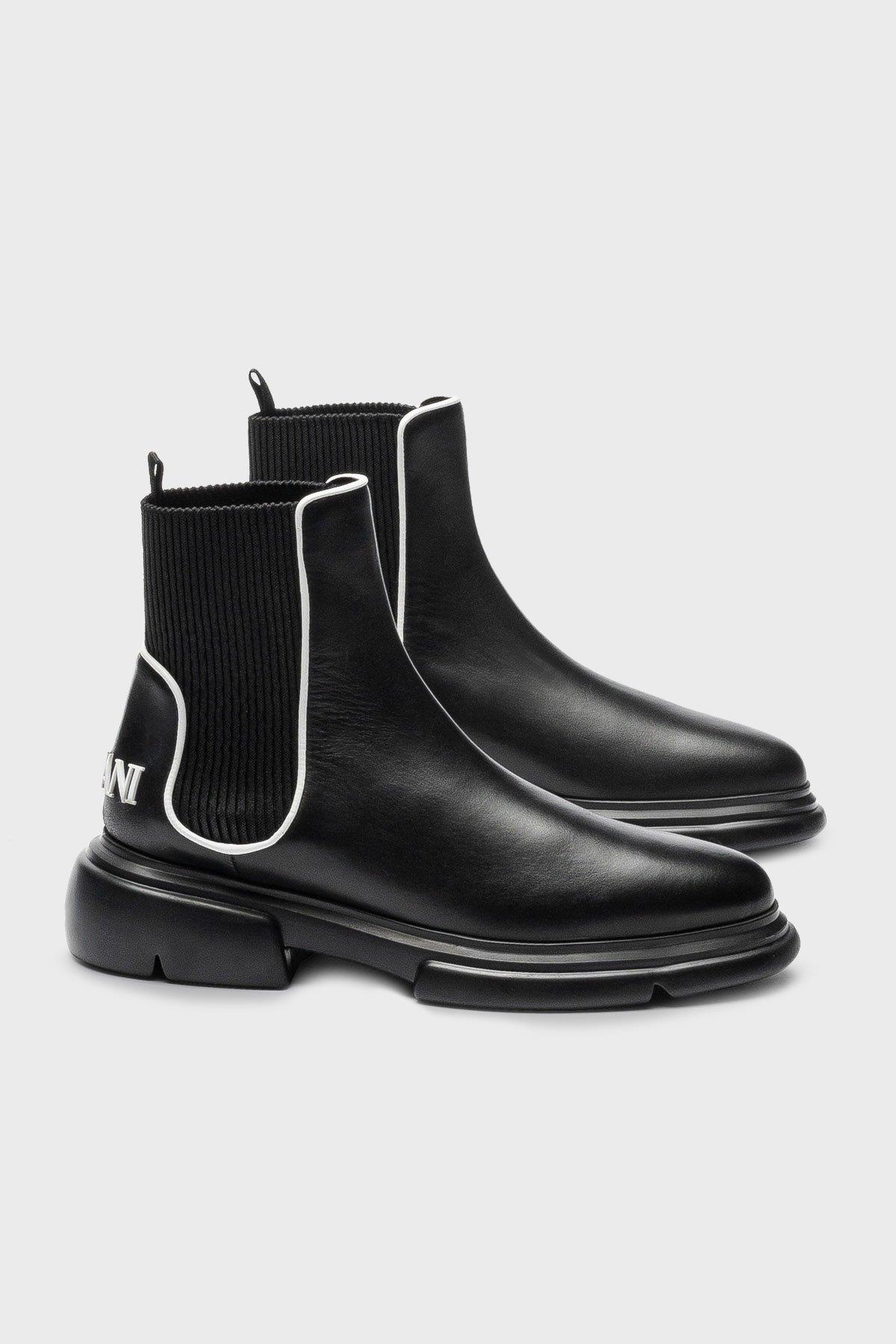 Emporio Armani Emporıo Armani Kadın Logolu Günlük Kullanım Normal Kalıp Kapamasız Siyah Bot & Bootie X3M354 XN687-K485