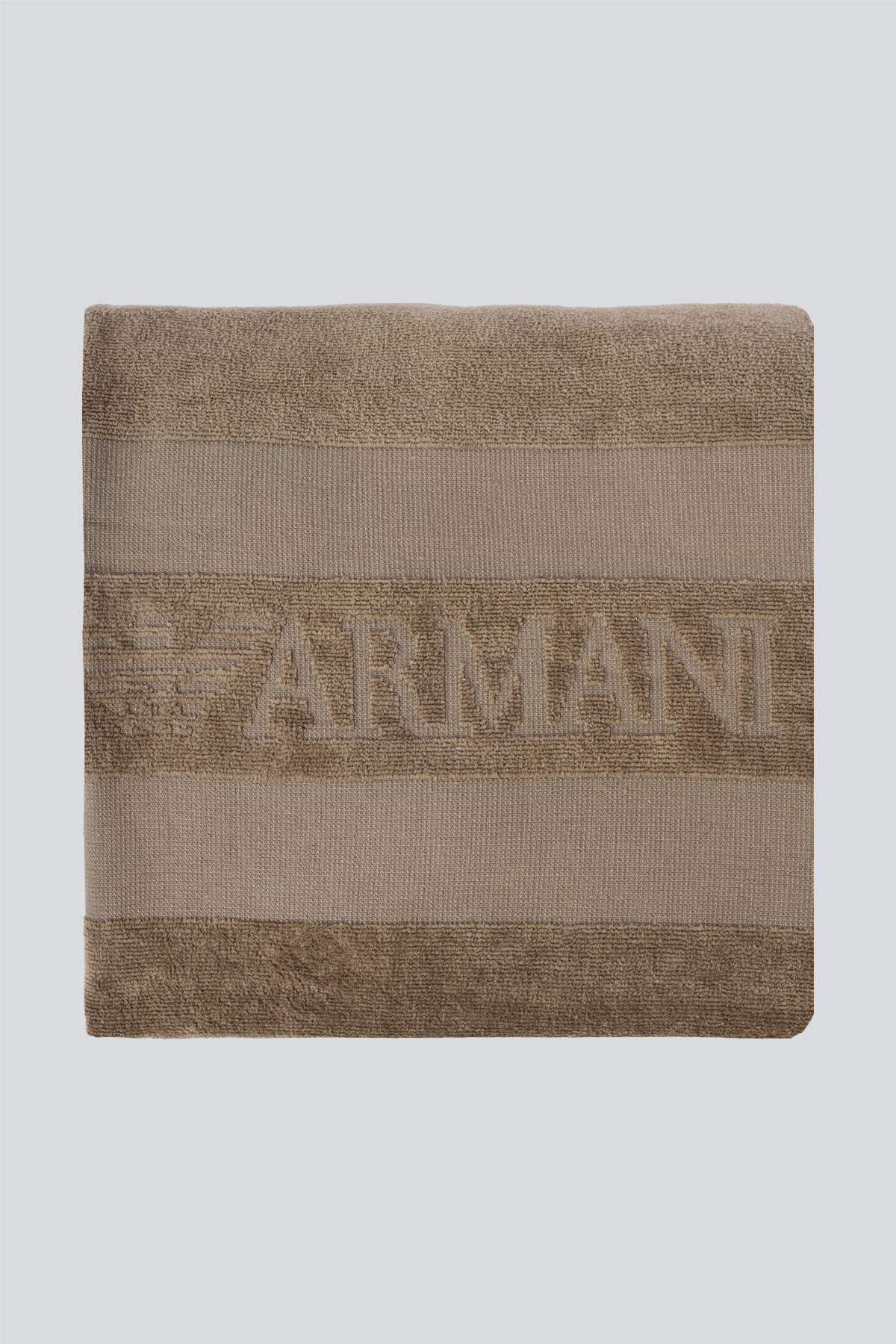 EMPORIO ARMANI Emporıo Armani Unısex Dikey Çizgi Motifli Kartal Logolu Pamuklu Bej Plaj Havlusu EX000016 AF12357-U6189