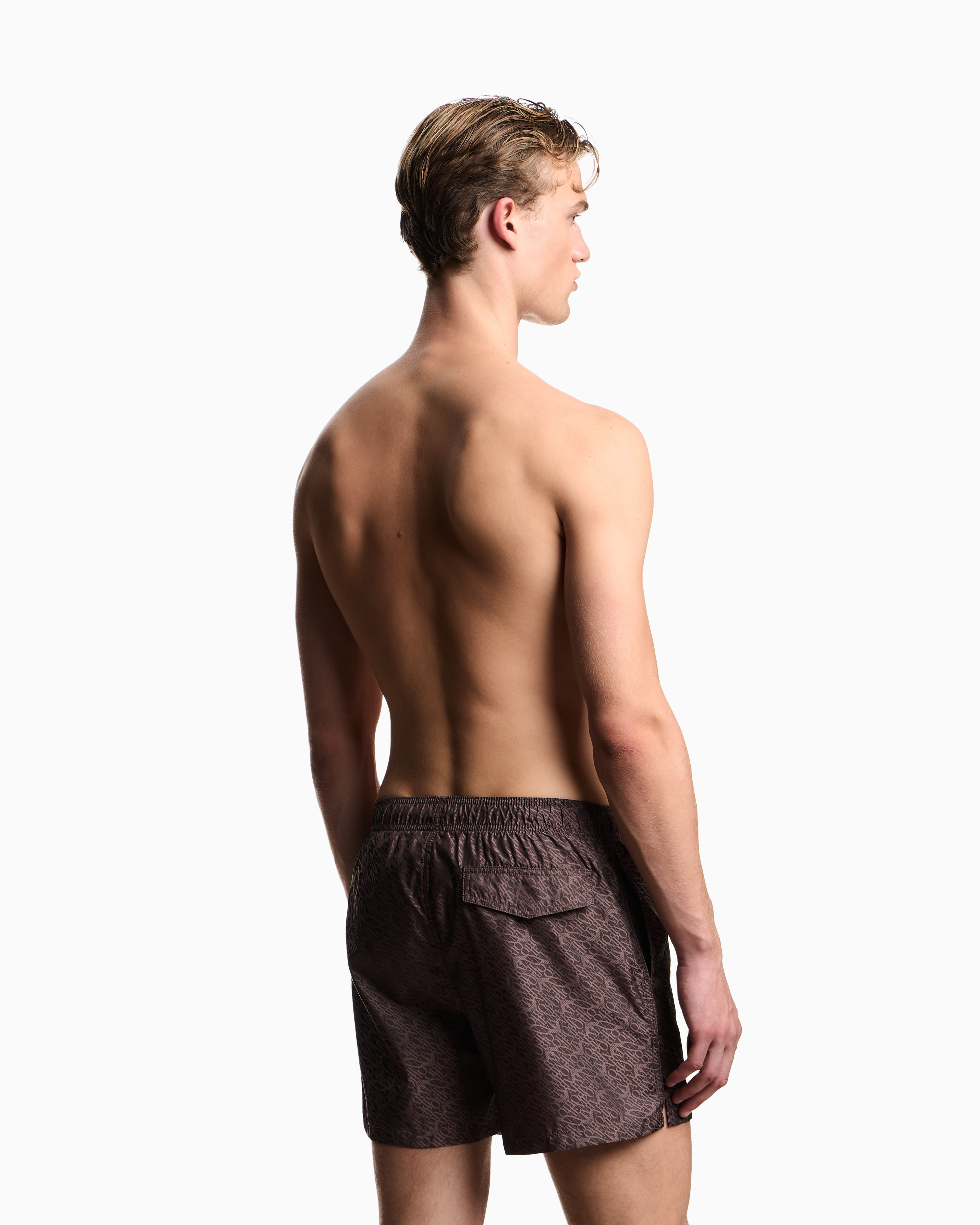 Emporio Armani Emporıo Body Erkek Hızlı Kuruyan Logo Desenli Kumaş Lastikli ve İp Bağlamalı Bel Normal Kalıp Kahverengi Mayo EM000583 AF20448-F8039