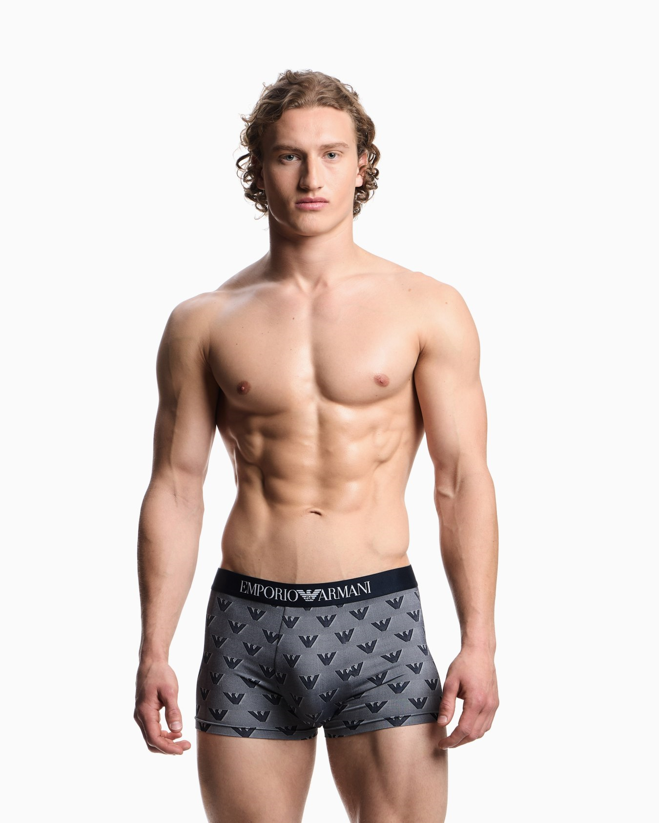 Emporio Armani Emporıo Body Erkek Kartal Logolu Jakarlı Mikrofiber Esnek Kumaşlı Elastik Bel Bantlı Mavi Boxer EM000232 AF19198-FB058