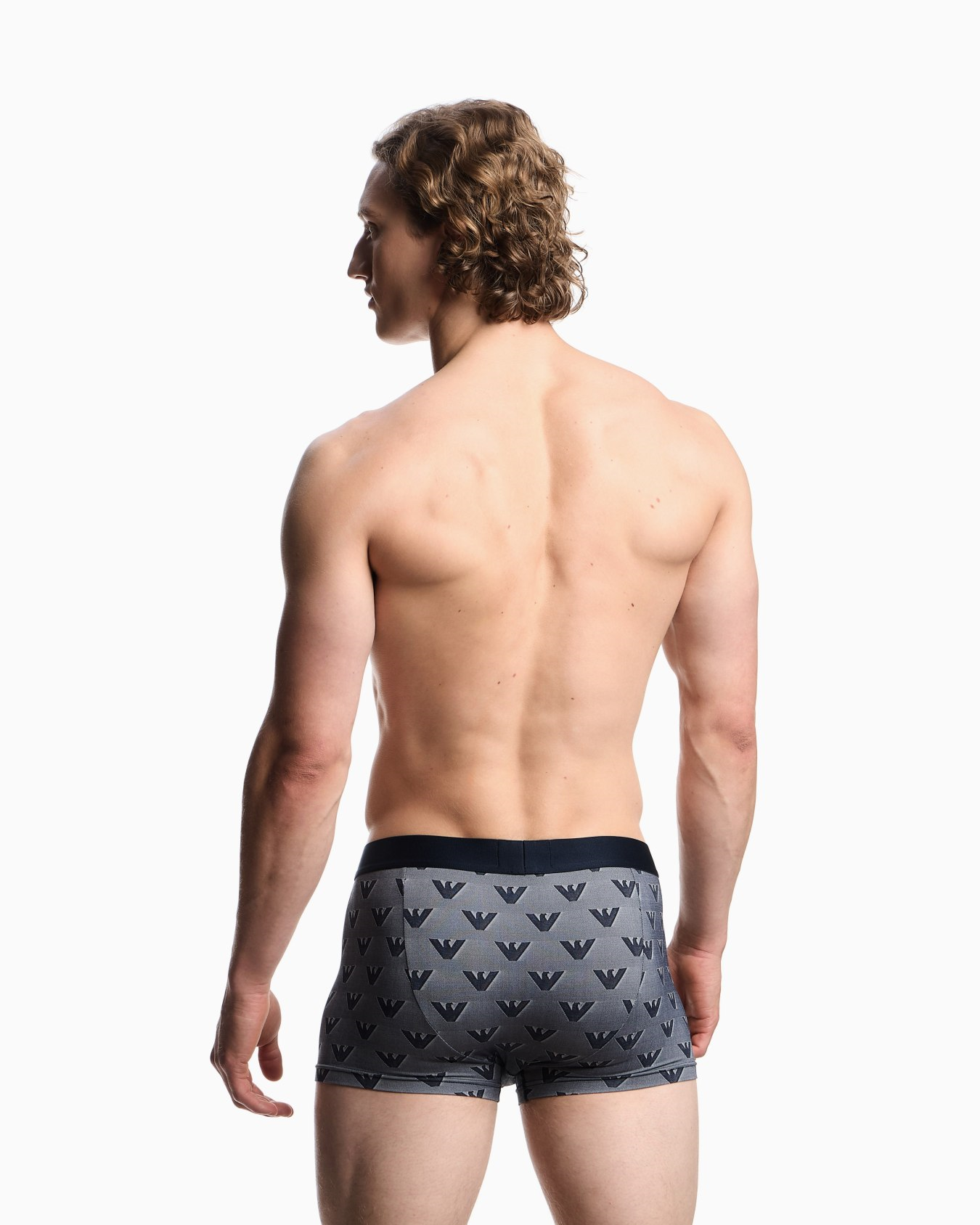 Emporio Armani Emporıo Body Erkek Kartal Logolu Jakarlı Mikrofiber Esnek Kumaşlı Elastik Bel Bantlı Mavi Boxer EM000232 AF19198-FB058