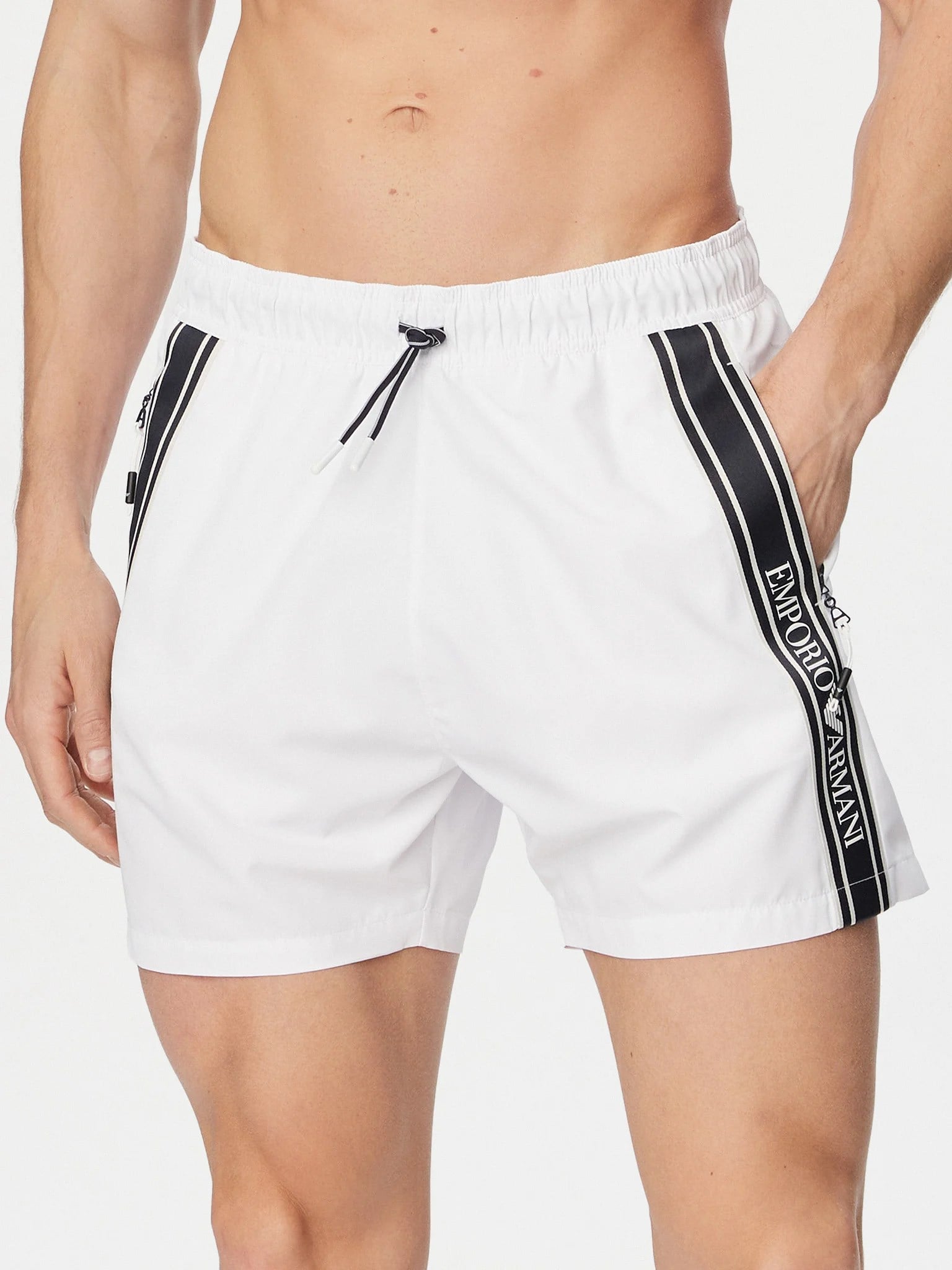 Emporio Armani Emporıo Body Erkek Lastikli Bağcıklı Bel Cep Kenarı Emporio Armani Yazı Desen Beyaz Deniz Şortu EM000583 AF20426-U0002