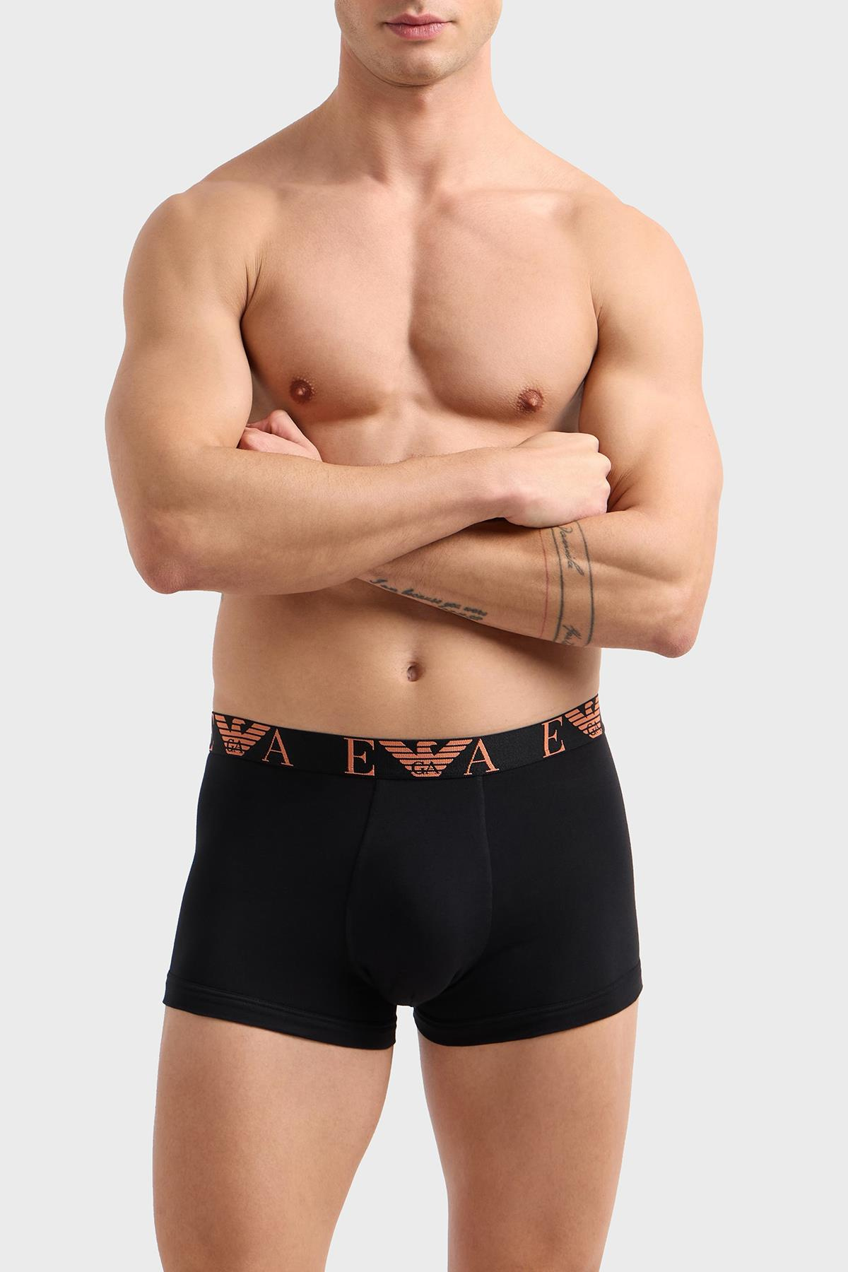 EMPORIO ARMANI Emporıo Body Erkek Pamuklu Beli Logolu Lastikli 3'lü Siyah Boxer EM000259 AF10778-MC061