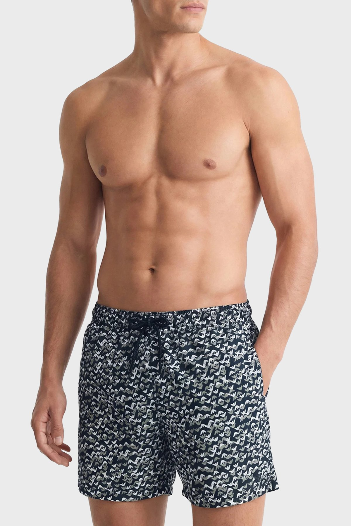 Emporio Armani Emporıo Body Erkek Tamamı Logo Desenler Kısa Boy Normal Bel Rahat Kesim Mavi Mayo EM000583 AF20440-FB356