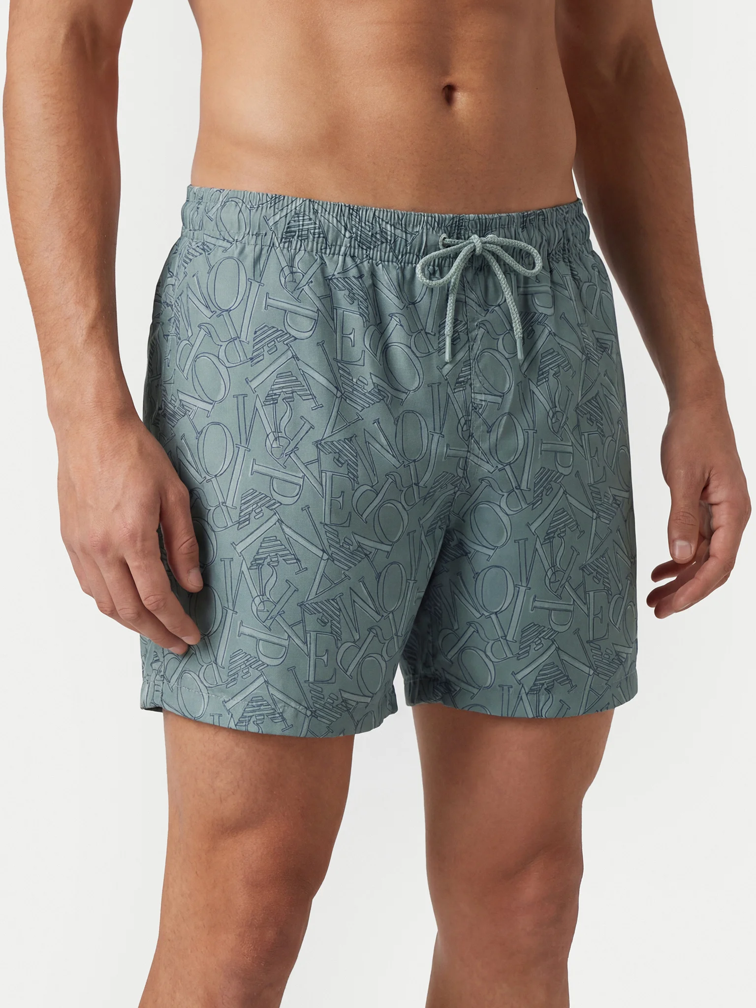 Emporio Armani Emporıo Body Erkek Tamamı Logo Desenler Kısa Boy Normal Bel Rahat Kesim Turkuaz Mayo EM000583 AF20440-F9027