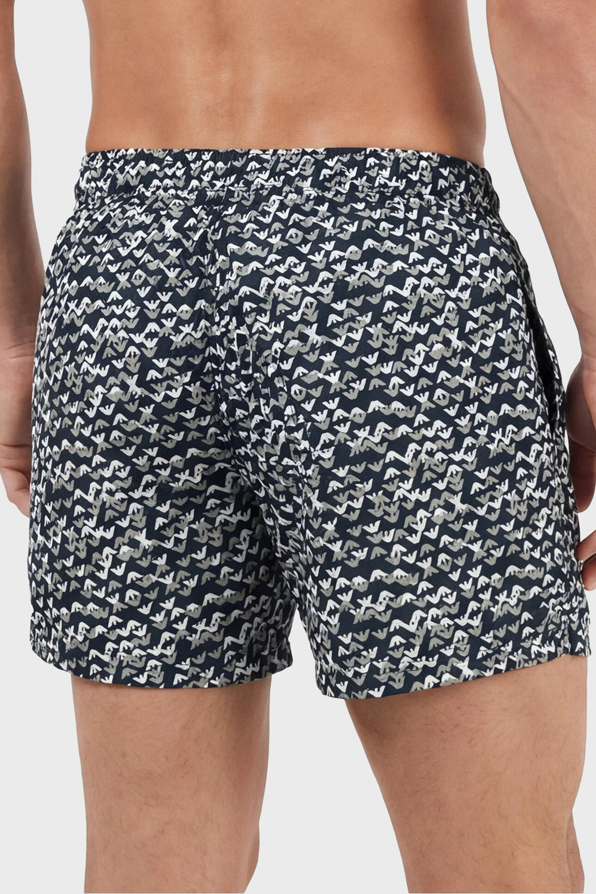 Emporio Armani Emporıo Body Erkek Tamamı Logo Desenler Kısa Boy Normal Bel Rahat Kesim Mavi Mayo EM000583 AF20440-FB356