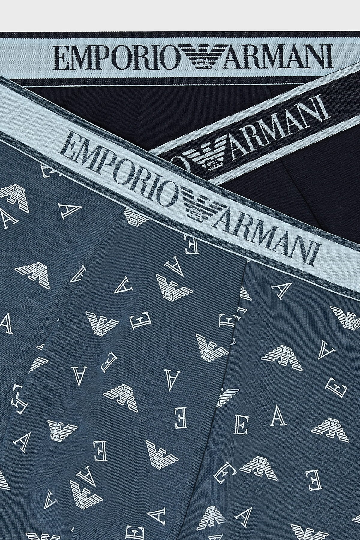 Emporio Armani Emporıo Body Erkek Üçlü Paket Esnek Pamuklu Elastik Bel Bantlı Desenli Mavi Boxer EM000370 AF20669-MB148