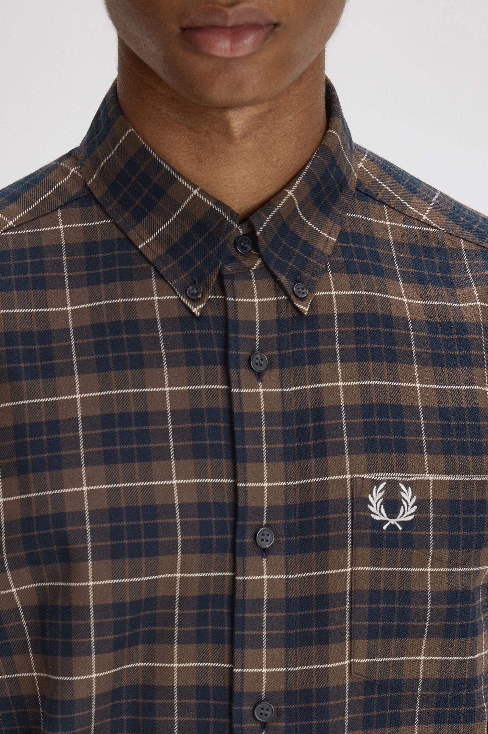Fred Perry Fred Perry Erkek %100 Pamuklu Normal Kalıp Kare Desenli Uzun Kollu Kahverengi Gömlek M1753-Q21