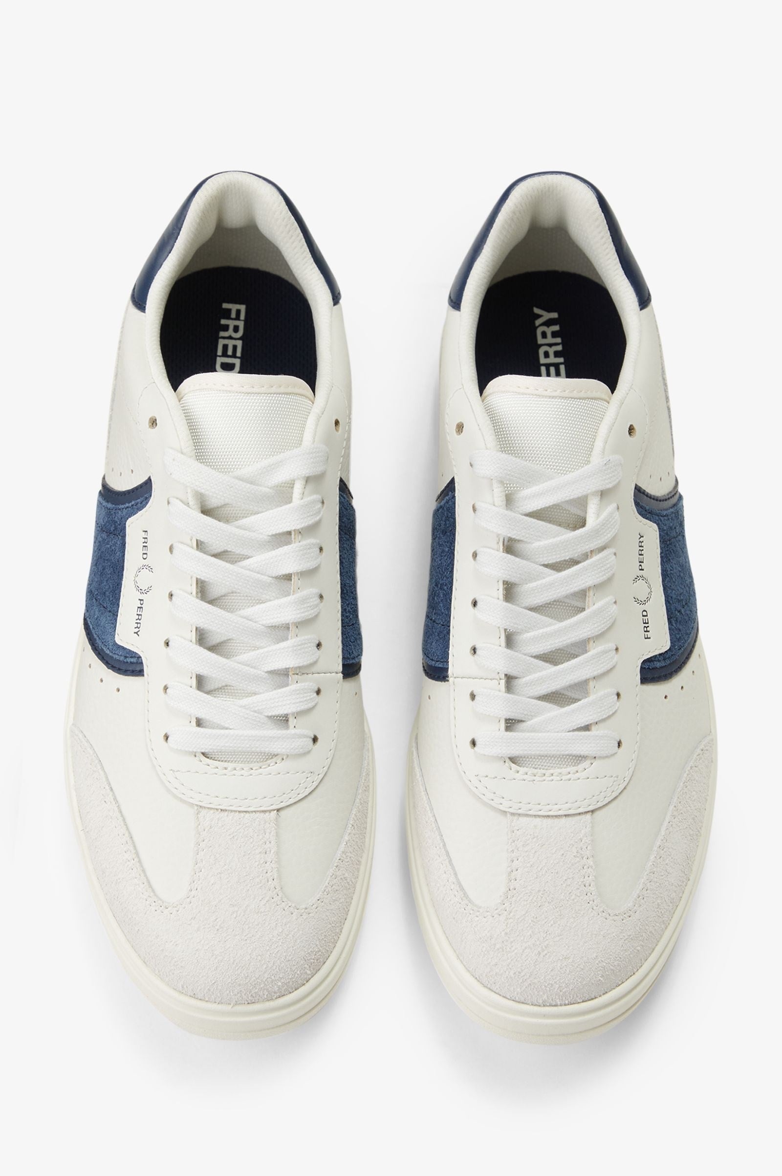 Fred Perry Fred Perry Erkek Deri ve Süet Detaylı Logo İşlemeli Düşük Bilekli Mavi-Ekru Sneaker B2323-254