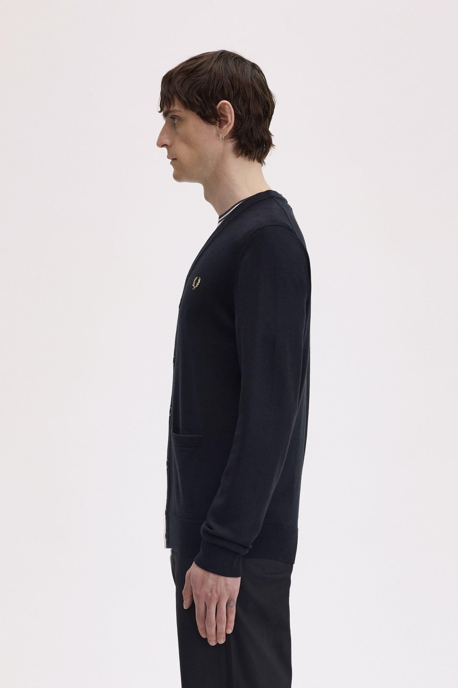 Fred Perry Fred Perry Erkek Düğme Kapama Uzun Kol Örme Kumaş Siyah Hırka K9551-198