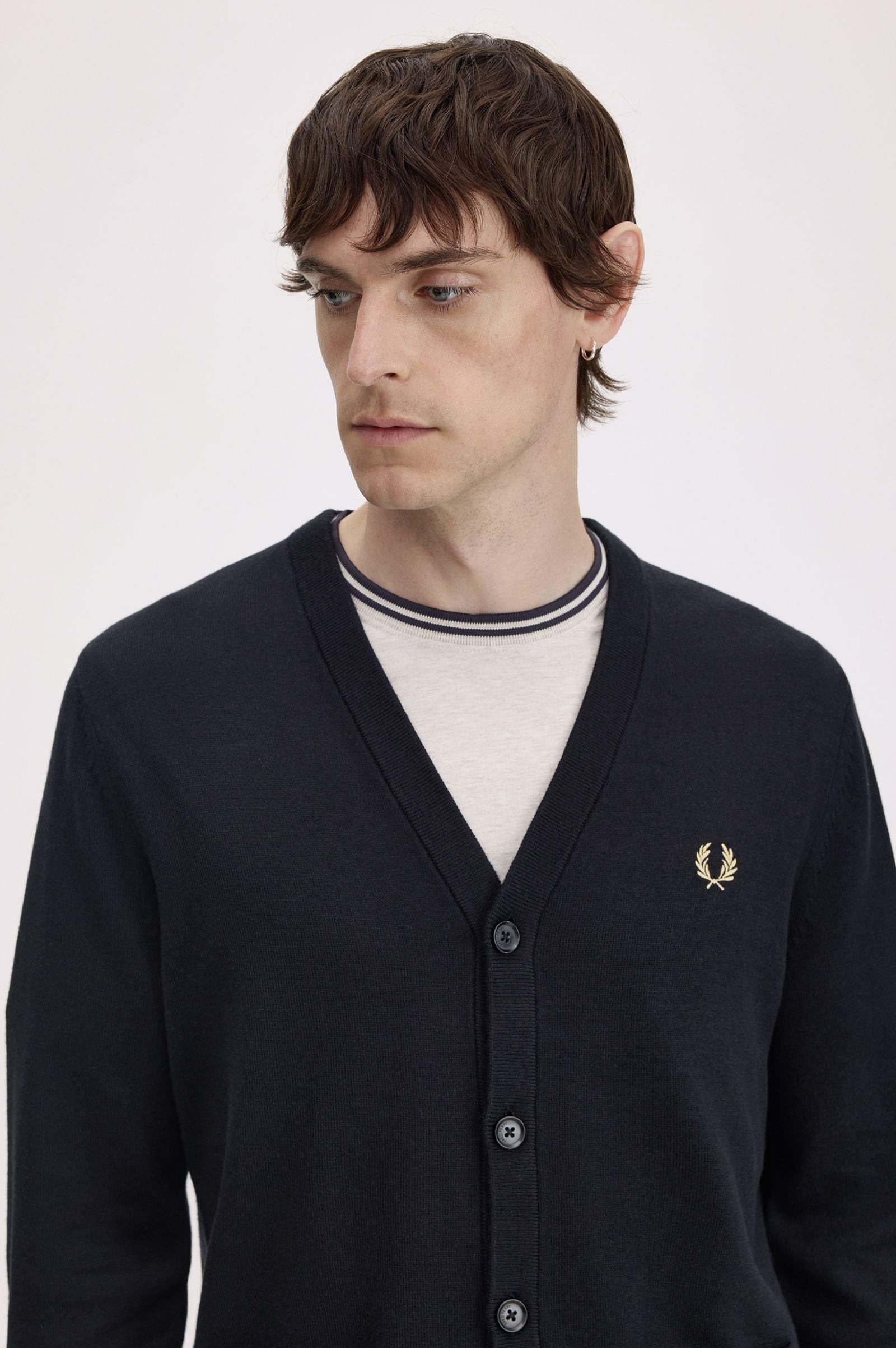 Fred Perry Fred Perry Erkek Düğme Kapama Uzun Kol Örme Kumaş Siyah Hırka K9551-198