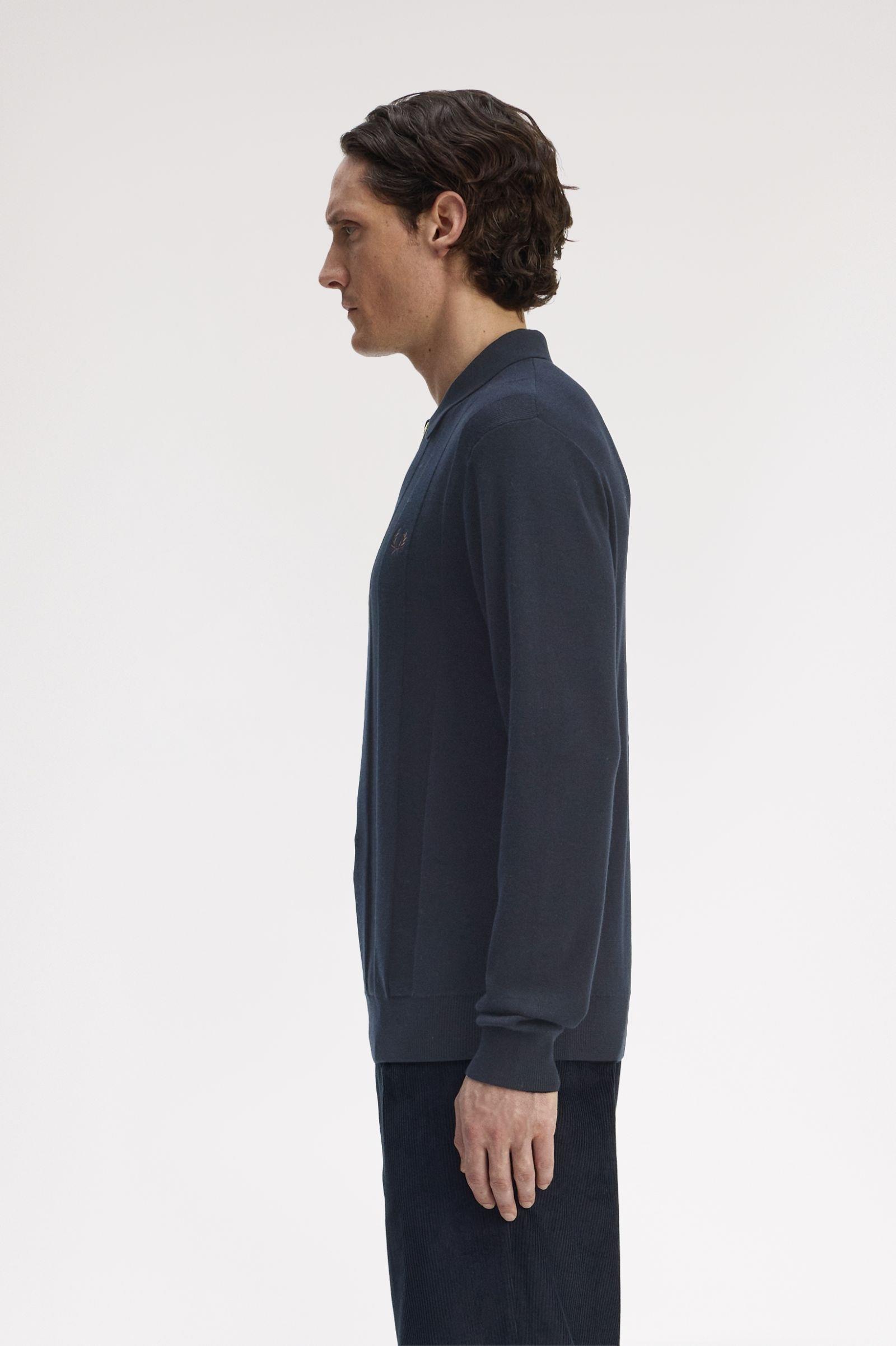 Fred Perry Fred Perry Erkek Fermuar Kapama Uzun Kol Regular Fit Lacivert Polo Yaka T-Shirt K1555-608