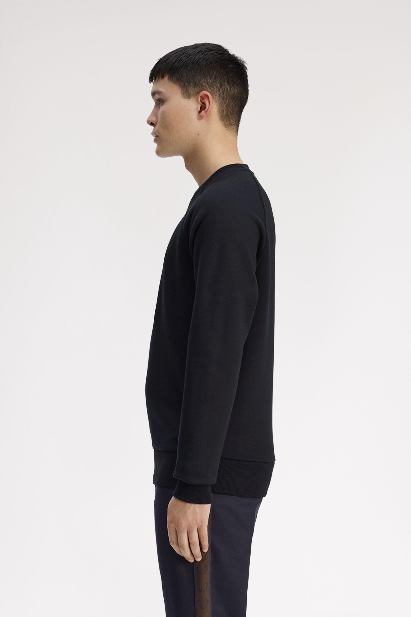 Fred Perry Fred Perry Erkek Kalın Jarse Pamuklu Logo İşlemeli Yuvarlak Yakalı Uzun Kollu Siyah Sweatshirt M1769-102