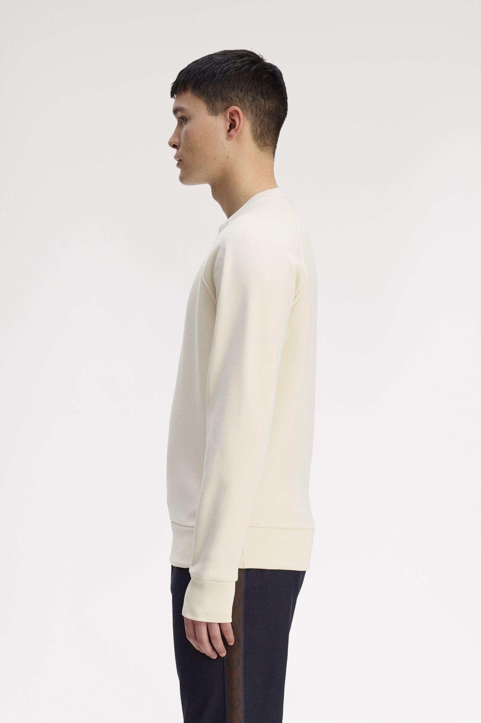 Fred Perry Fred Perry Erkek Kalın Jarse Pamuklu Logo İşlemeli Yuvarlak Yakalı Uzun Kollu Ekru Sweatshirt M1769-560