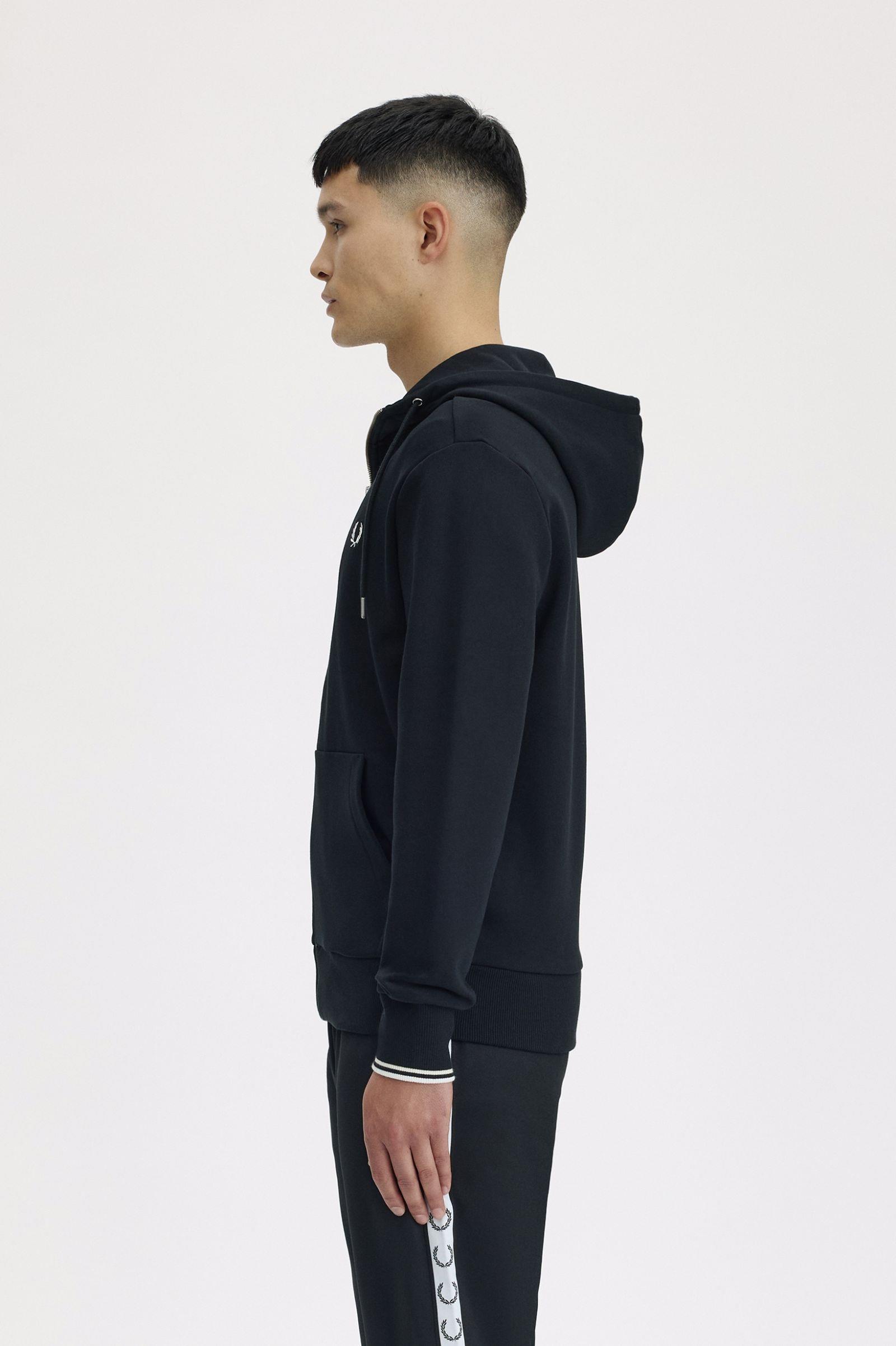 Fred Perry Fred Perry Erkek Kapüşonlu Yaka Fermuar Kapamalı Siyah Sweatshirt J7536-198