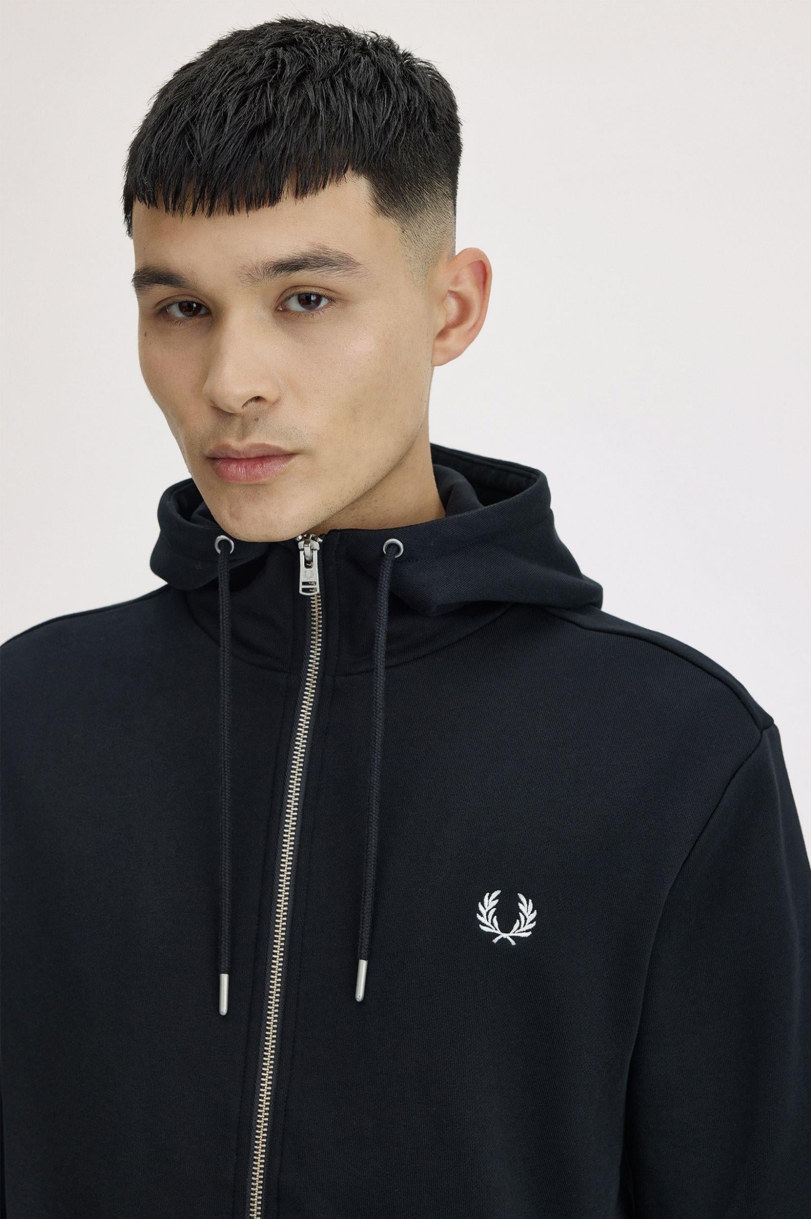 Fred Perry Fred Perry Erkek Kapüşonlu Yaka Fermuar Kapamalı Siyah Sweatshirt J7536-198