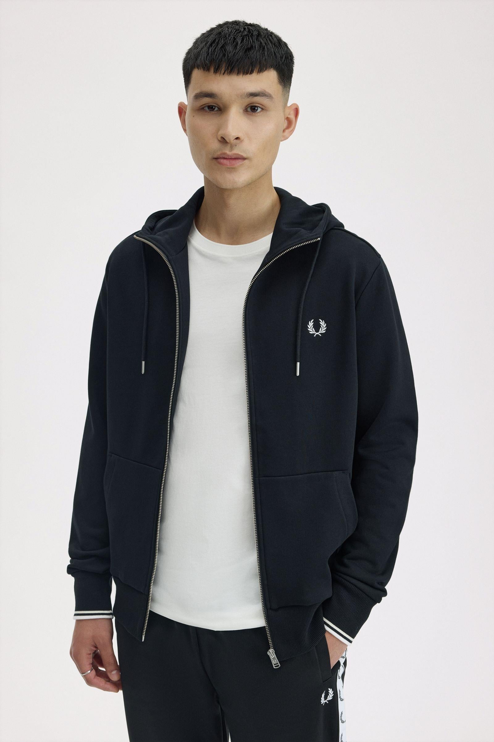 Fred Perry Fred Perry Erkek Kapüşonlu Yaka Fermuar Kapamalı Siyah Sweatshirt J7536-198