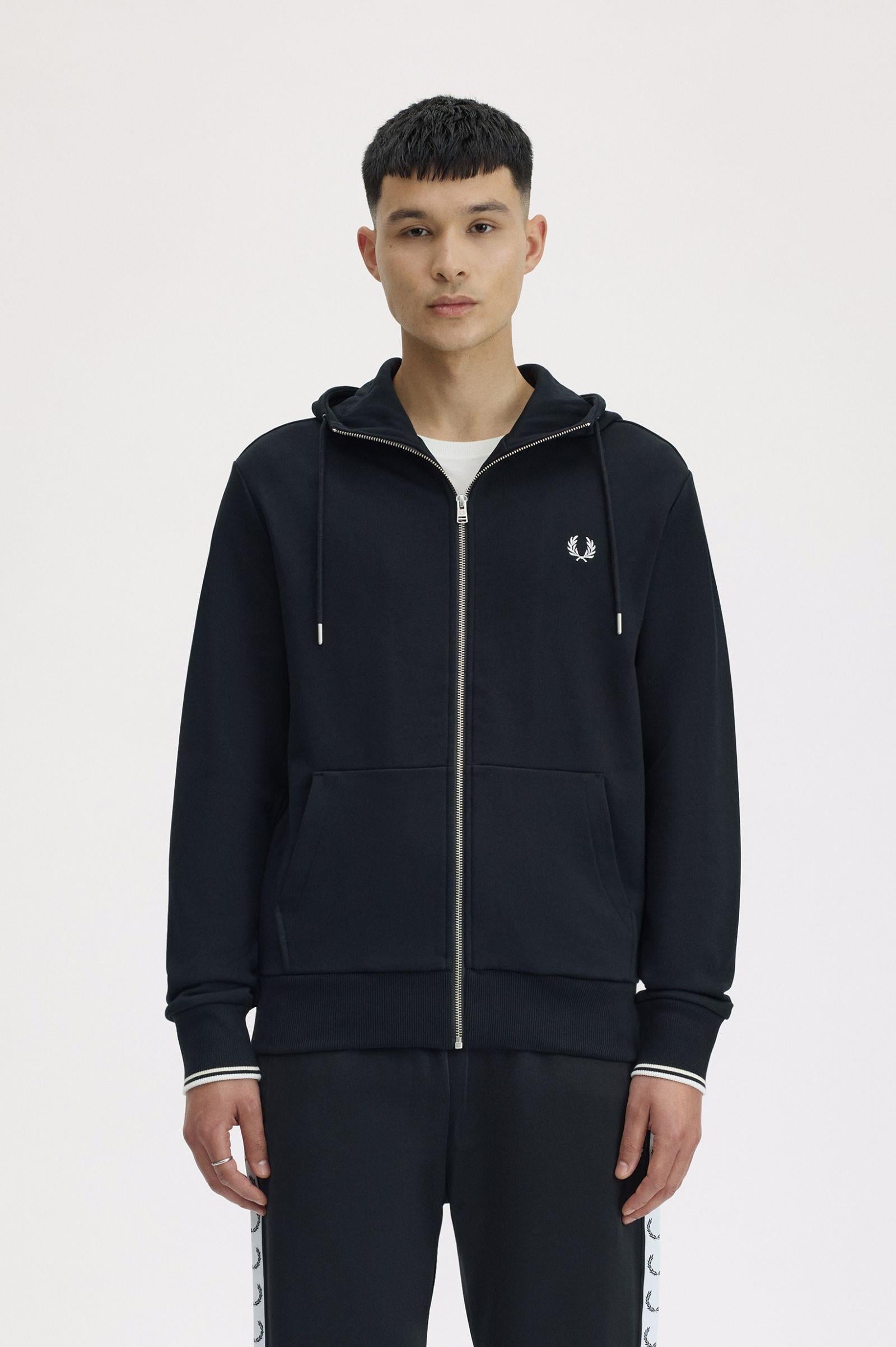 Fred Perry Fred Perry Erkek Kapüşonlu Yaka Fermuar Kapamalı Siyah Sweatshirt J7536-198