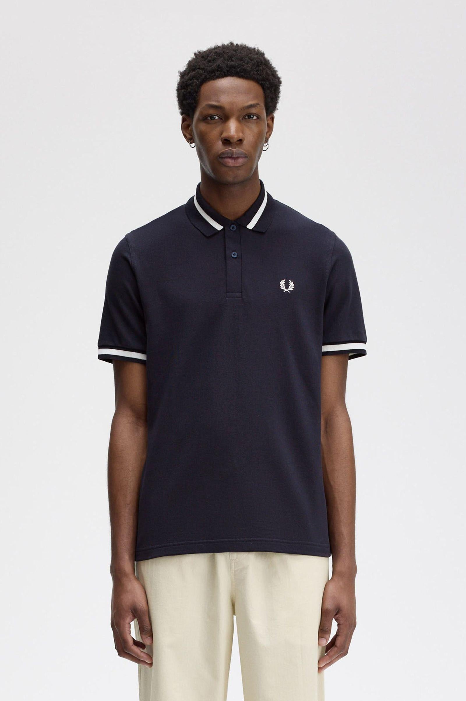 Fred Perry Fred Perry Erkek Kol ve Yaka Ucu Şerit Detaylı Kısa Kollu Lacivert T-Shirt M2-797