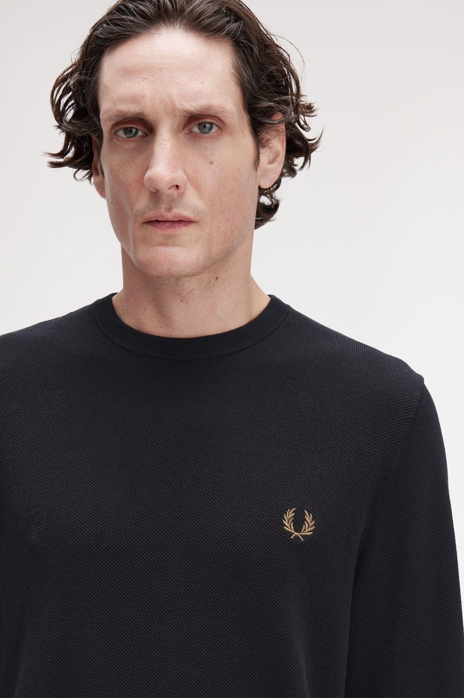 Fred Perry Fred Perry Erkek Logo İşlemeli Normal Kalıp Yuvarlak Yakalı %100 Pamuklu Uzun Kollu Siyah Sweatshirt K1309-102