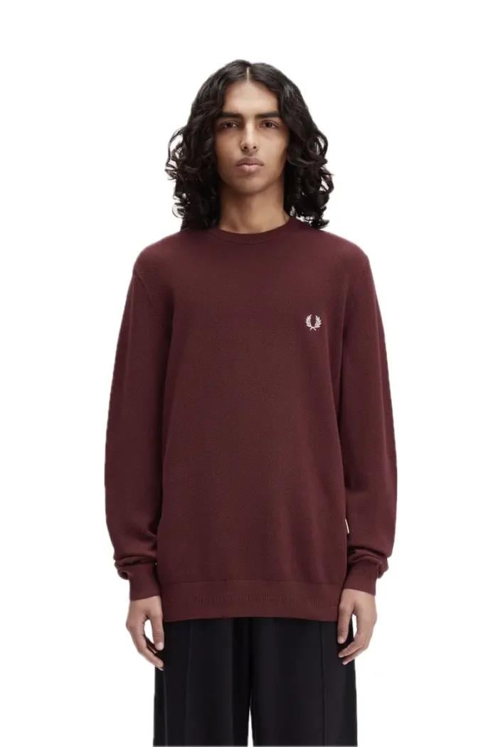 Fred Perry Fred Perry Erkek Logo İşlemeli Normal Kalıp Yuvarlak Yakalı %100 Pamuklu Uzun Kollu Bordo Sweatshirt K1309-597
