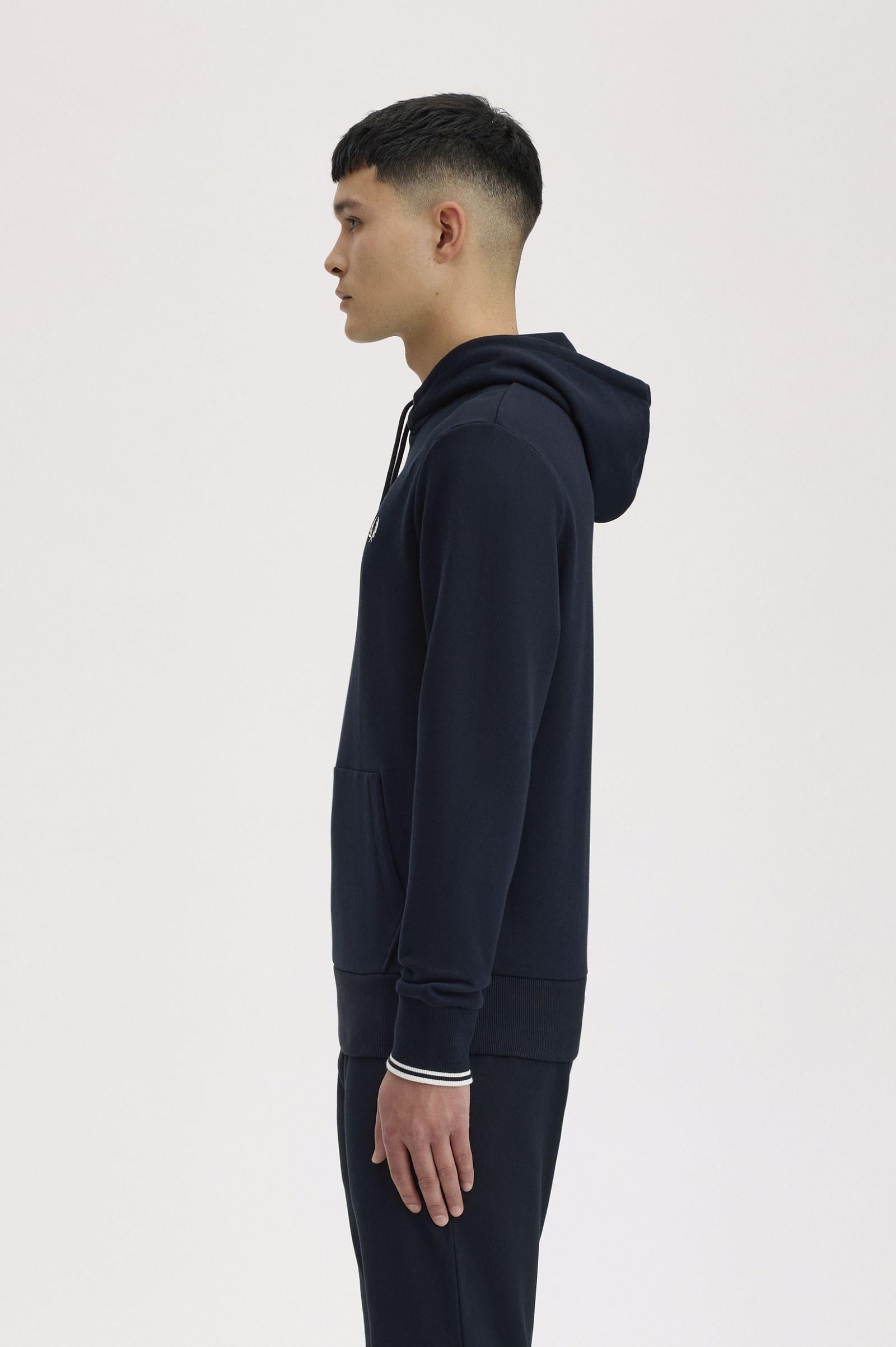 Fred Perry Fred Perry Erkek Normal Kalıp Logo İşlemeli Kapüşonlu %100 Pamuklu Uzun Kollu Lacivert Sweatshirt M2643-248