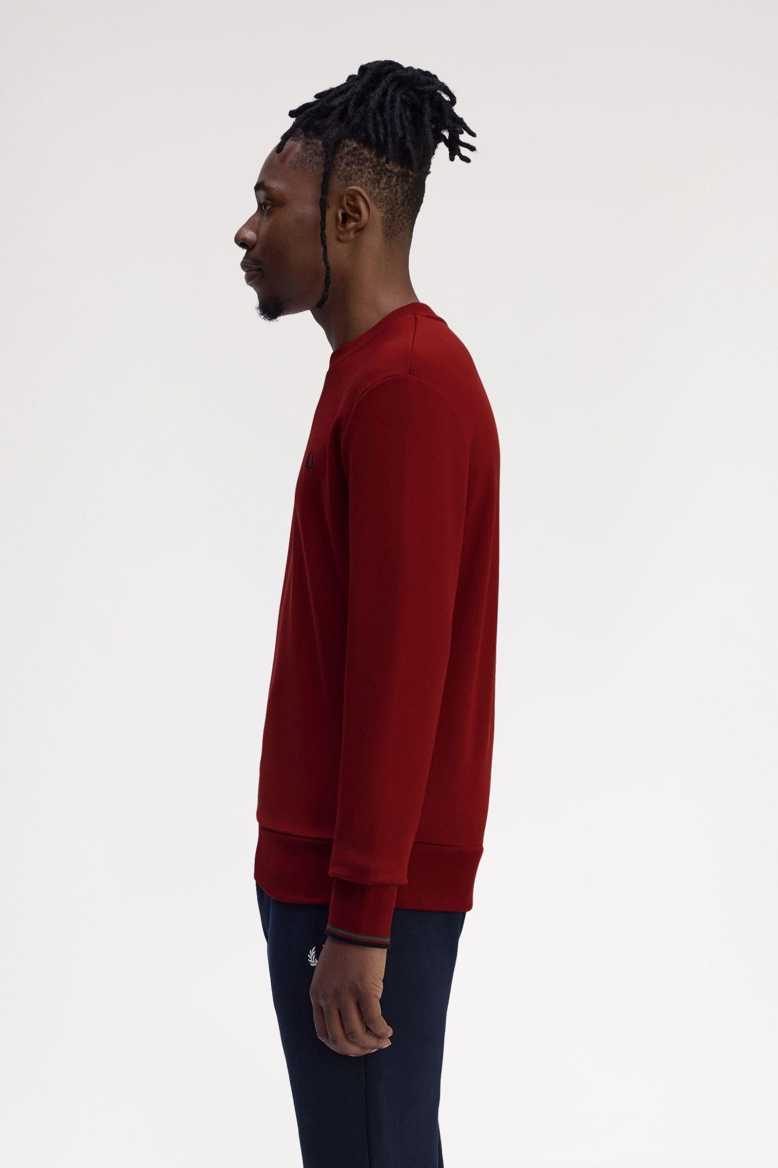 Fred Perry Fred Perry Erkek Normal Kalıp Yuvarlak Yakalı Logo İşlemeli Pamuk Karışımlı Uzun Kollu Bordo Sweatshirt M7535-Z62