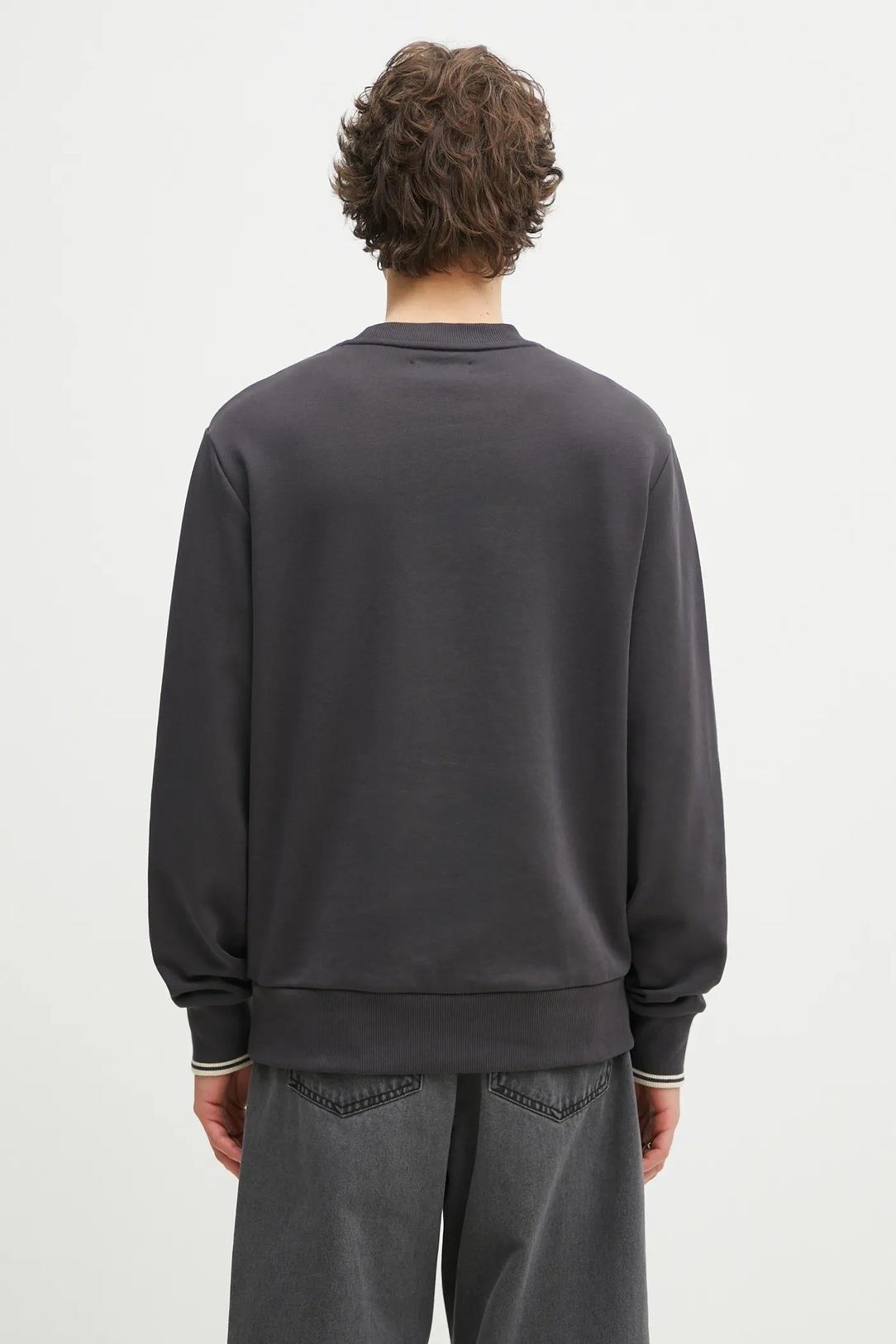 Fred Perry Fred Perry Erkek Normal Kalıp Yuvarlak Yakalı Logo İşlemeli Pamuk Karışımlı Uzun Kollu Siyah Sweatshirt M7535-V56