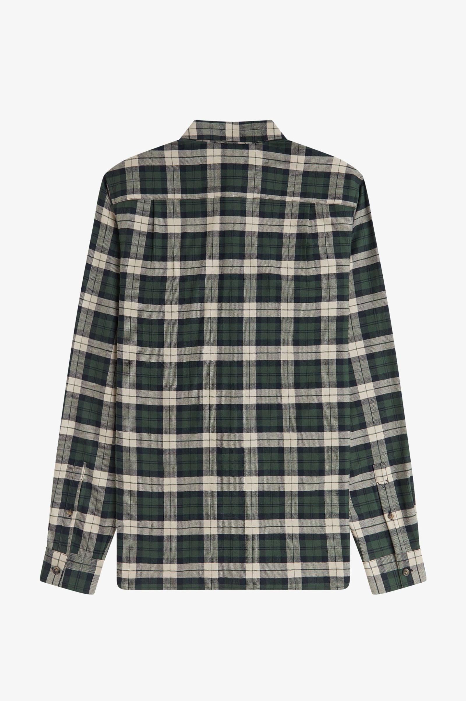 Fred Perry Fred Perry Erkek Normal Kalıp Kare Desenli Pamuklu Uzun Kollu Yeşil Gömlek M1754-X89