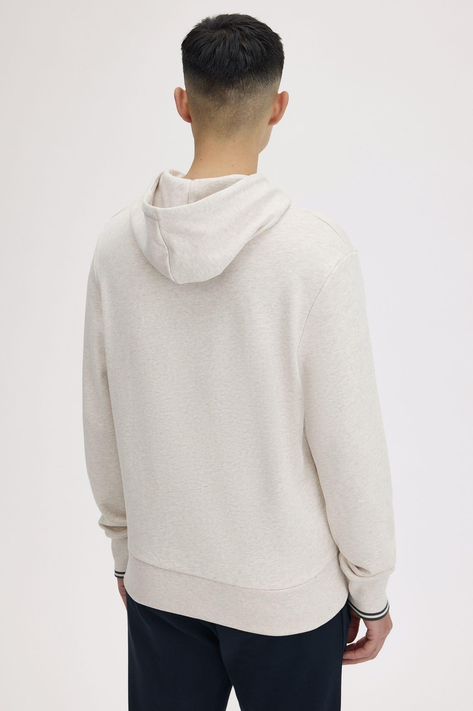 Fred Perry Fred Perry Erkek Normal Kalıp Logo İşlemeli Kapüşonlu %100 Pamuklu Uzun Kollu Ekru Sweatshirt M2643-W50
