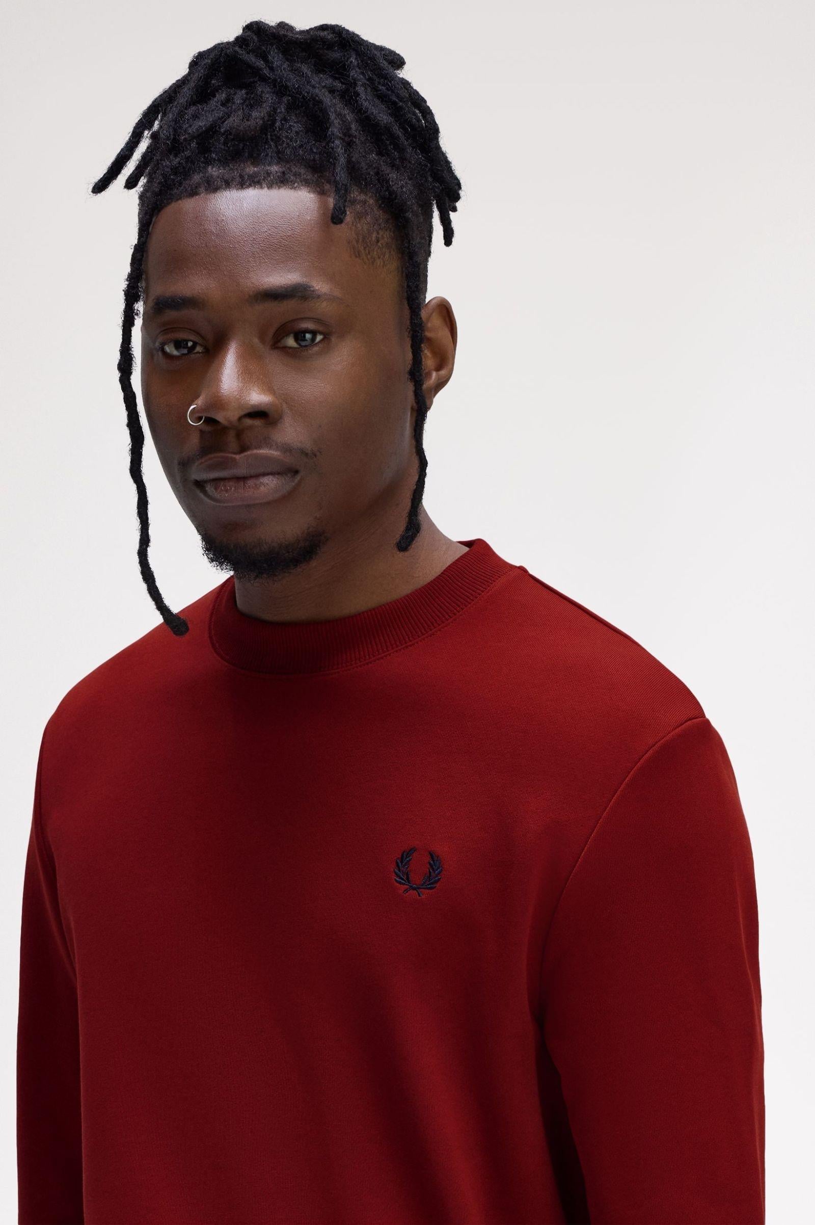 Fred Perry Fred Perry Erkek Normal Kalıp Yuvarlak Yakalı Logo İşlemeli Pamuk Karışımlı Uzun Kollu Bordo Sweatshirt M7535-Z62
