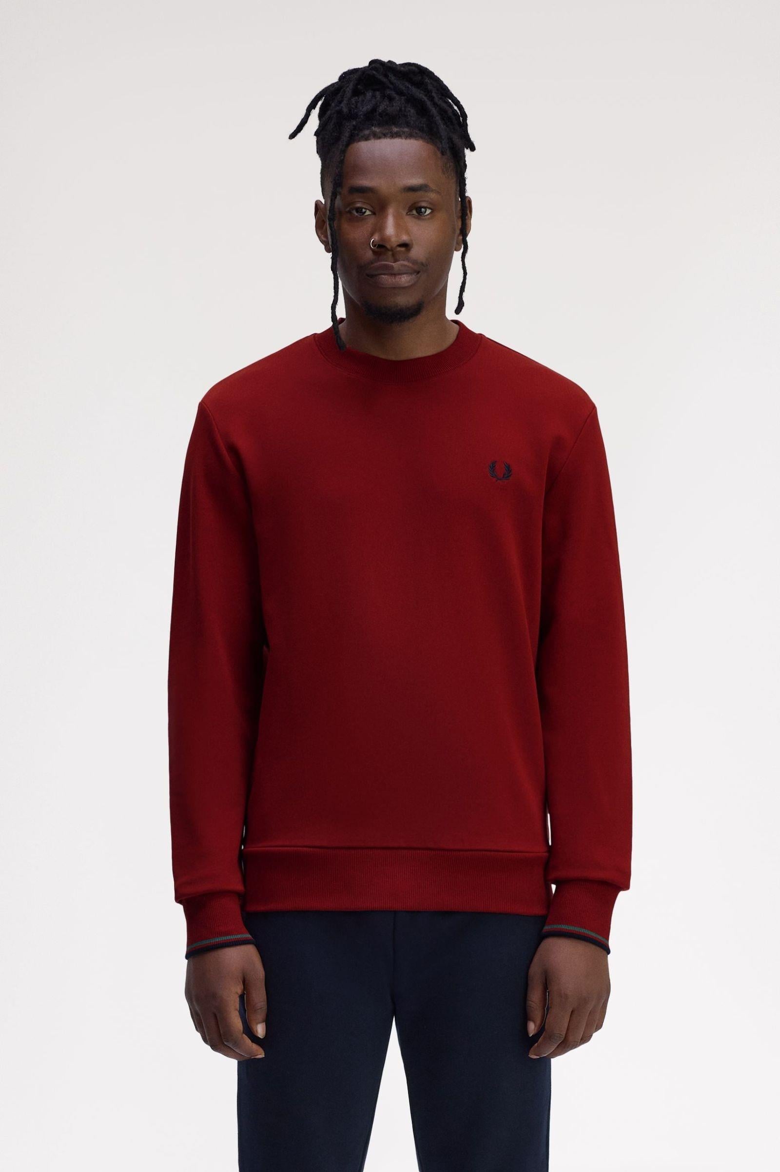 Fred Perry Fred Perry Erkek Normal Kalıp Yuvarlak Yakalı Logo İşlemeli Pamuk Karışımlı Uzun Kollu Bordo Sweatshirt M7535-Z62
