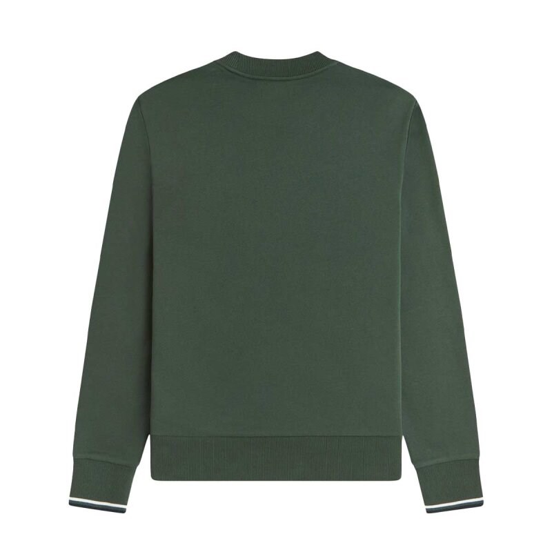 Fred Perry Fred Perry Erkek Normal Kalıp Yuvarlak Yakalı Logo İşlemeli Pamuk Karışımlı Uzun Kollu Yeşil Kazak M7535-53A