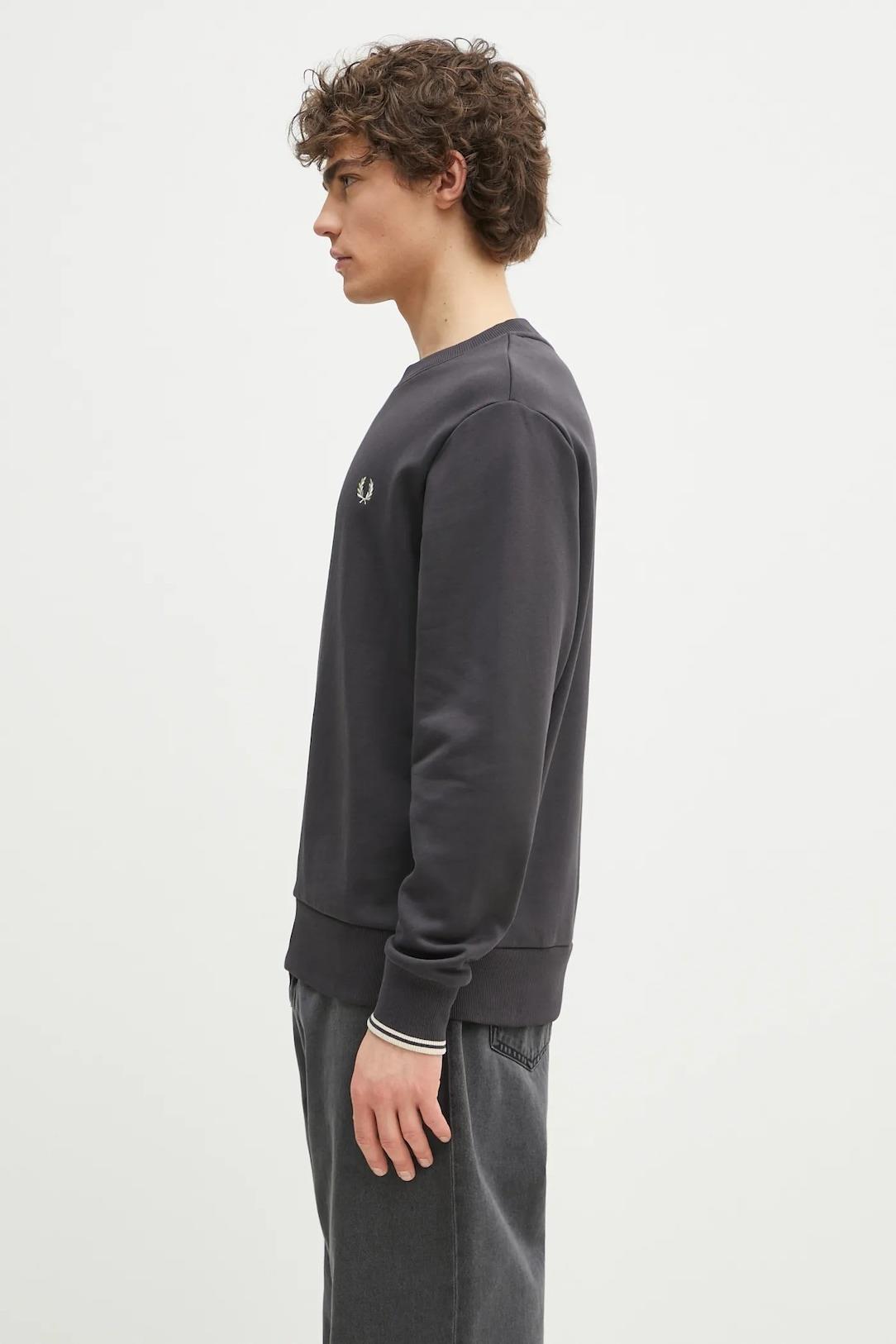 Fred Perry Fred Perry Erkek Normal Kalıp Yuvarlak Yakalı Logo İşlemeli Pamuk Karışımlı Uzun Kollu Siyah Sweatshirt M7535-V56