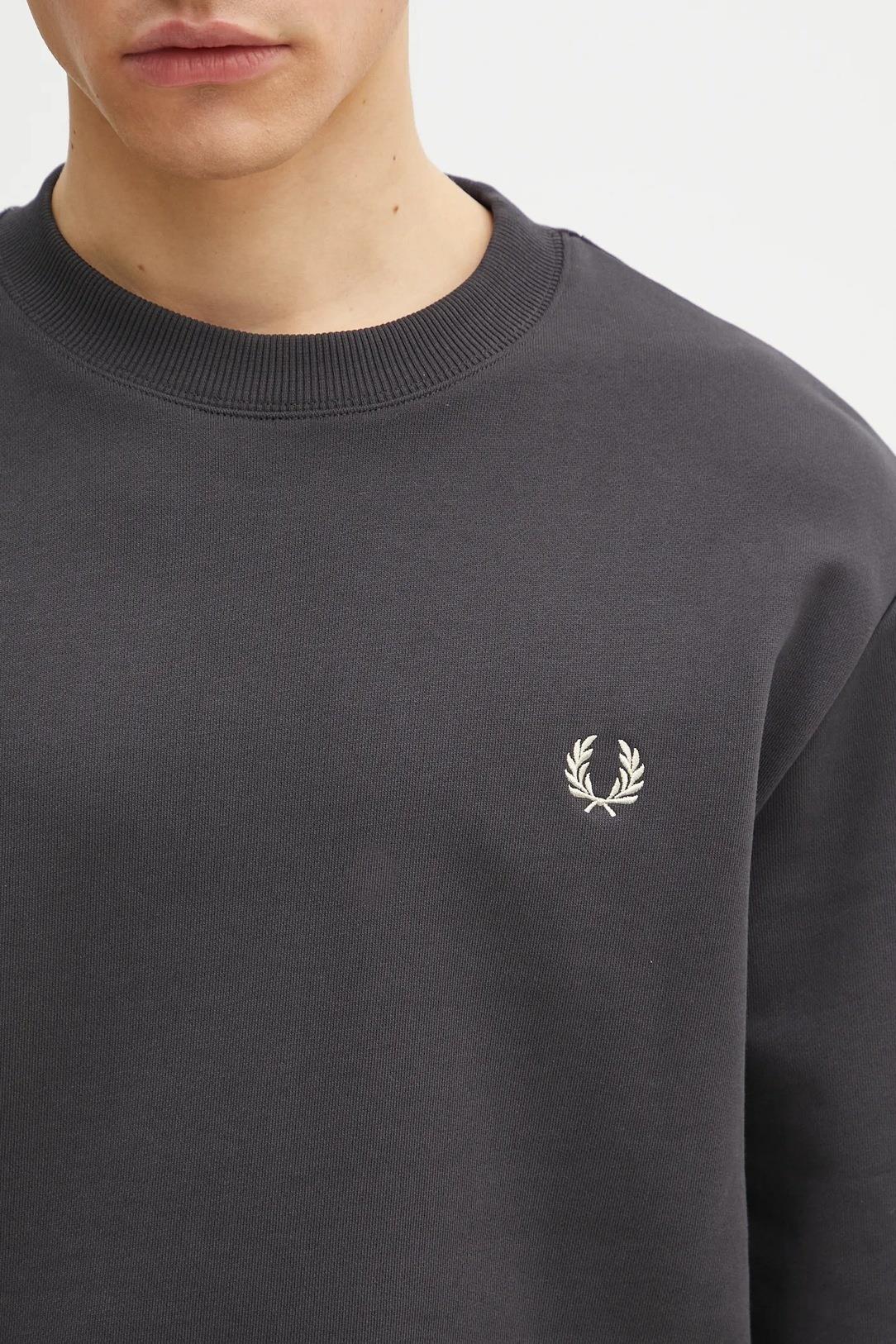 Fred Perry Fred Perry Erkek Normal Kalıp Yuvarlak Yakalı Logo İşlemeli Pamuk Karışımlı Uzun Kollu Siyah Sweatshirt M7535-V56