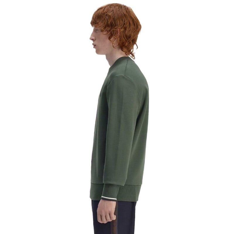 Fred Perry Fred Perry Erkek Normal Kalıp Yuvarlak Yakalı Logo İşlemeli Pamuk Karışımlı Uzun Kollu Yeşil Kazak M7535-53A