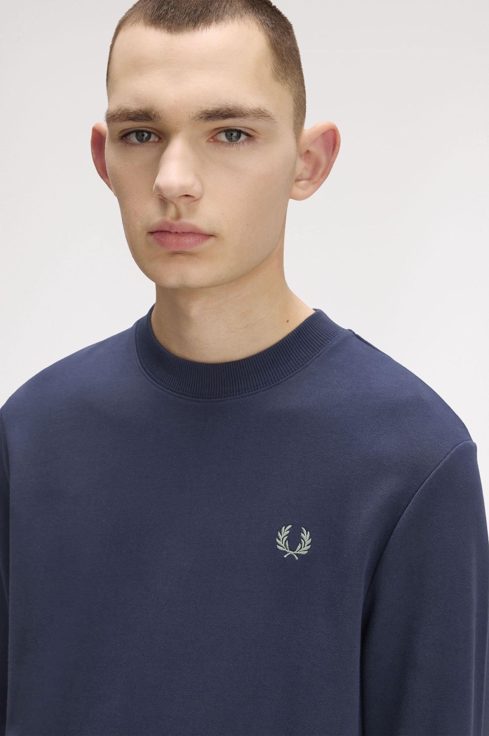 Fred Perry Fred Perry Erkek Normal Kalıp Yuvarlak Yakalı Logo İşlemeli Pamuk Karışımlı Uzun Kollu Mavi Sweatshirt M7535-Z47