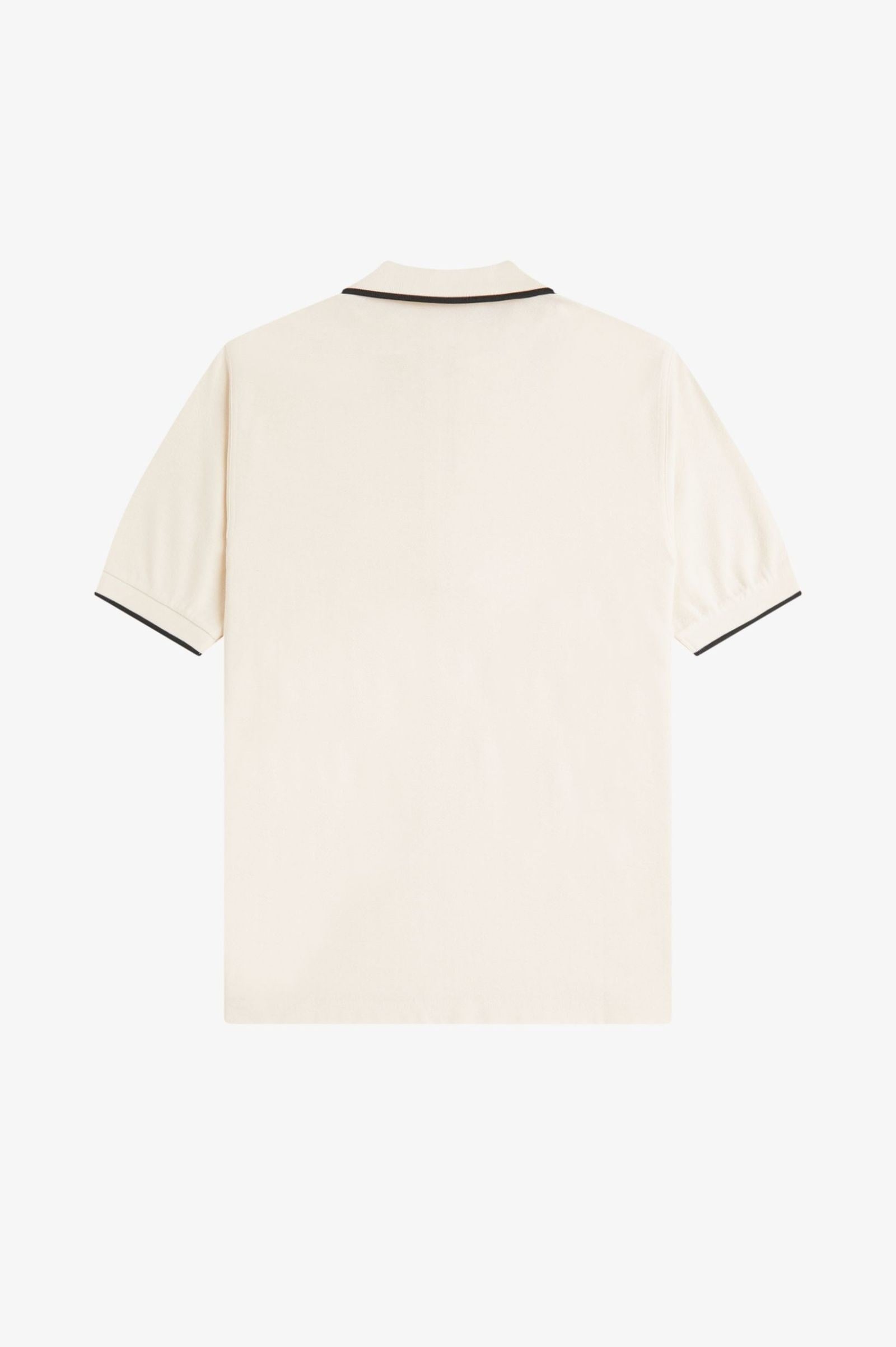 Fred Perry Fred Perry Erkek Normal Kesim Pamuklu Pike Kumaş Yarım Fermuarlı Kısa Kollu Ekru Polo Yaka T-Shirt M2383-560