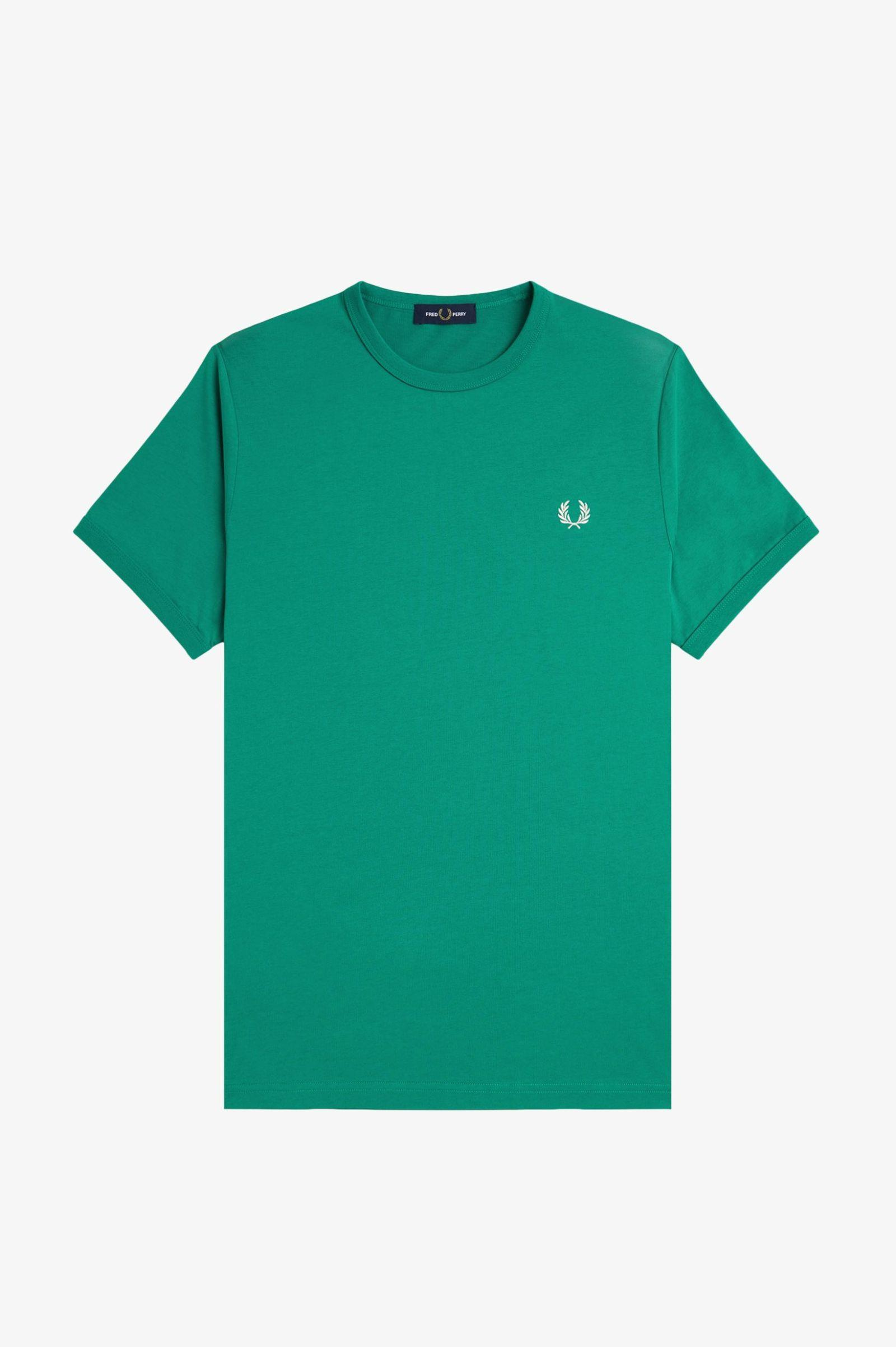 Fred Perry Fred Perry Erkek Pamuklu Jarse Kumaş Manşet ve Yuvarlak Yakalı Kısa Kollu Yeşil T-Shirt M3519-X87
