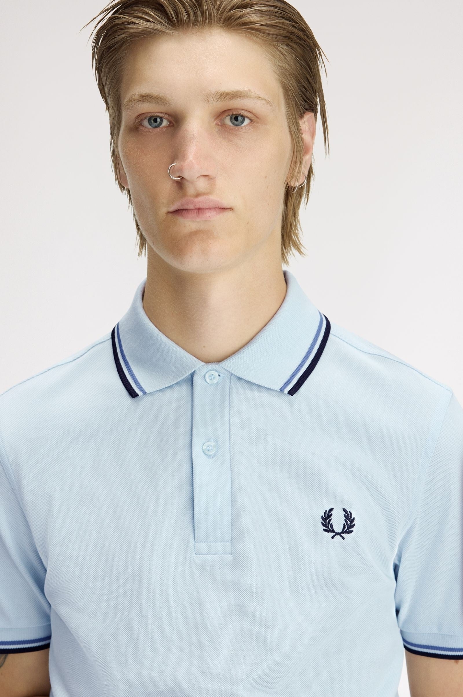 Fred Perry Fred Perry Erkek Regular Fit Yakası Çizgi Desenli Kısa Kollu Açık Mavi Polo Yaka T-Shirt M3600P-96A