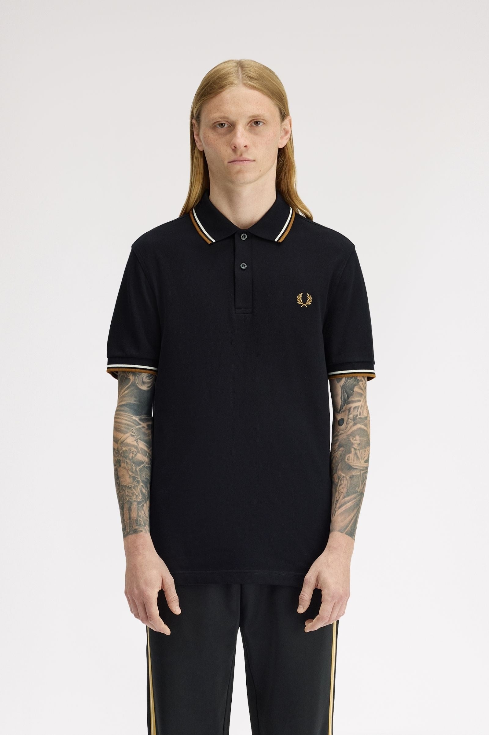 Fred Perry Fred Perry Erkek Regular Fit Yakası Çizgi Desenli Kısa Kollu Siyah Polo Yaka T-Shirt M3600P-P69