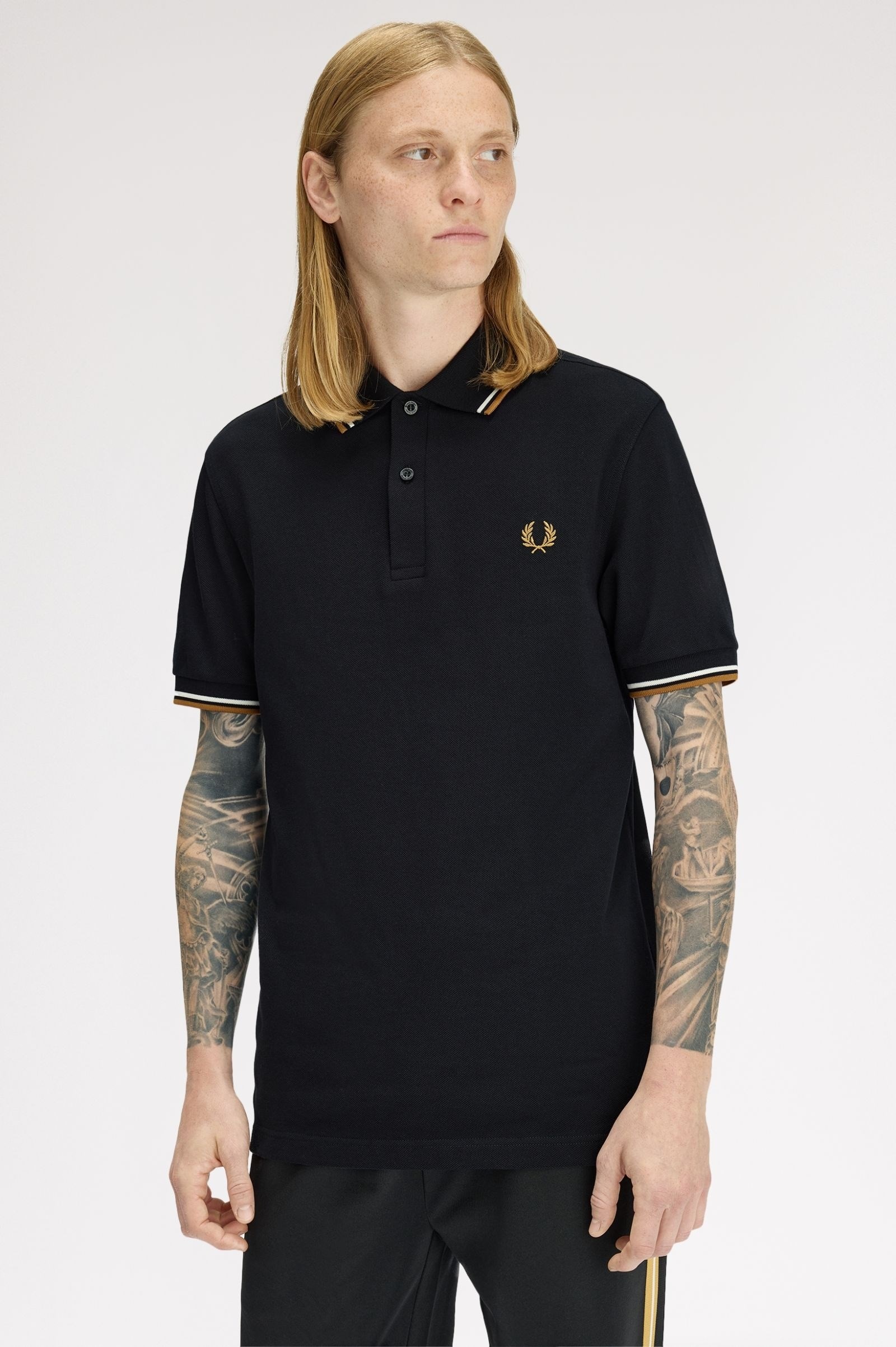 Fred Perry Fred Perry Erkek Regular Fit Yakası Çizgi Desenli Kısa Kollu Siyah Polo Yaka T-Shirt M3600P-P69
