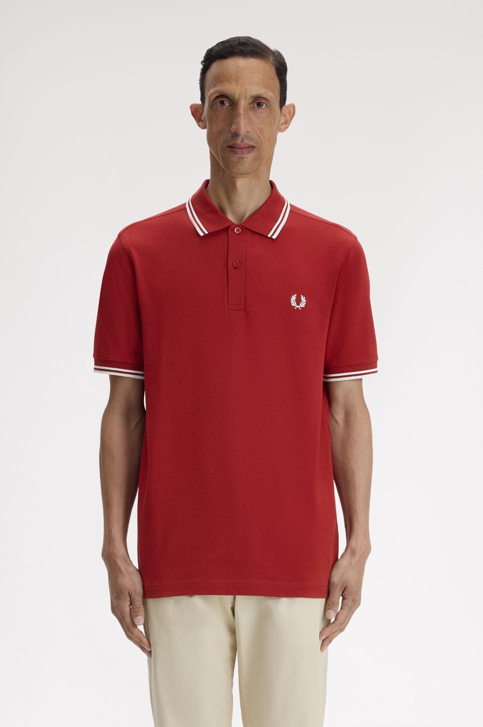 Fred Perry Fred Perry Erkek Regular Fit Yakası Çizgi Desenli Kısa Kollu Kırmızı Polo Yaka T-Shirt M3600P-07B