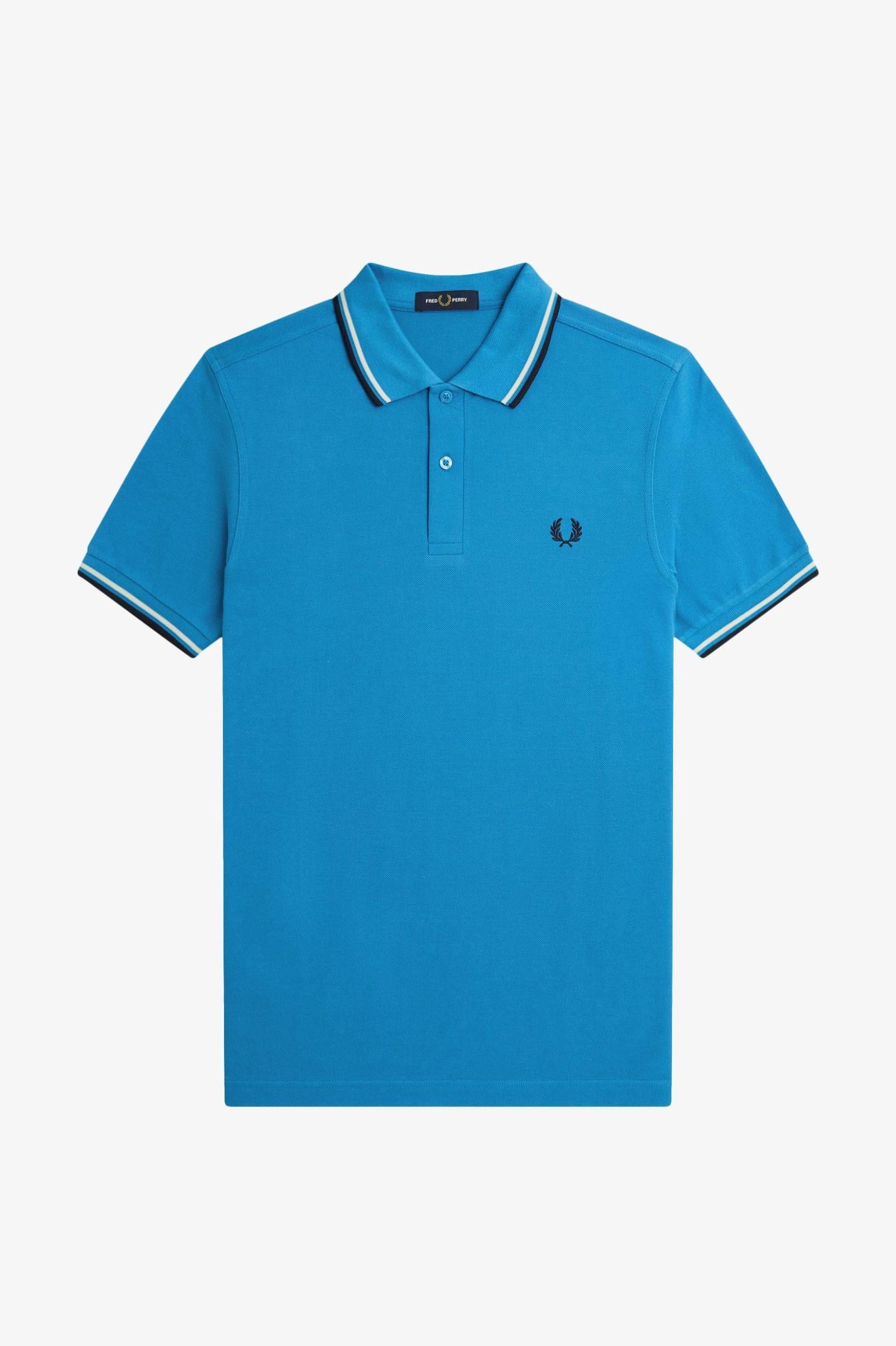 Fred Perry Fred Perry Erkek Regular Fit Yakası ve Kolları Çizgi Detaylı %100 Pamuklu Kısa Kollu Mavi T-Shirt M3600-Y27